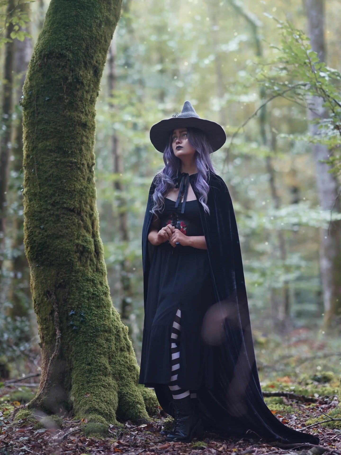 25 Witchy Outfit Ideas for 2026 13 Velvet Witch Cape With Corset Black Dress