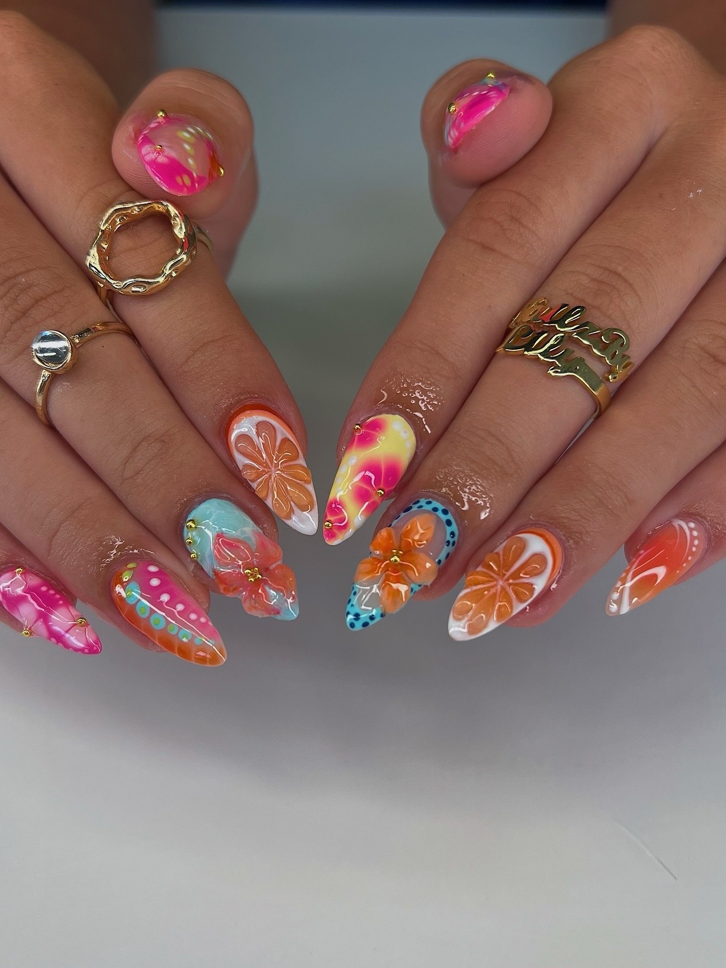 27 End of Summer Nail Ideas for 2026 7 Vibrant Citrus and Floral Stiletto Nails