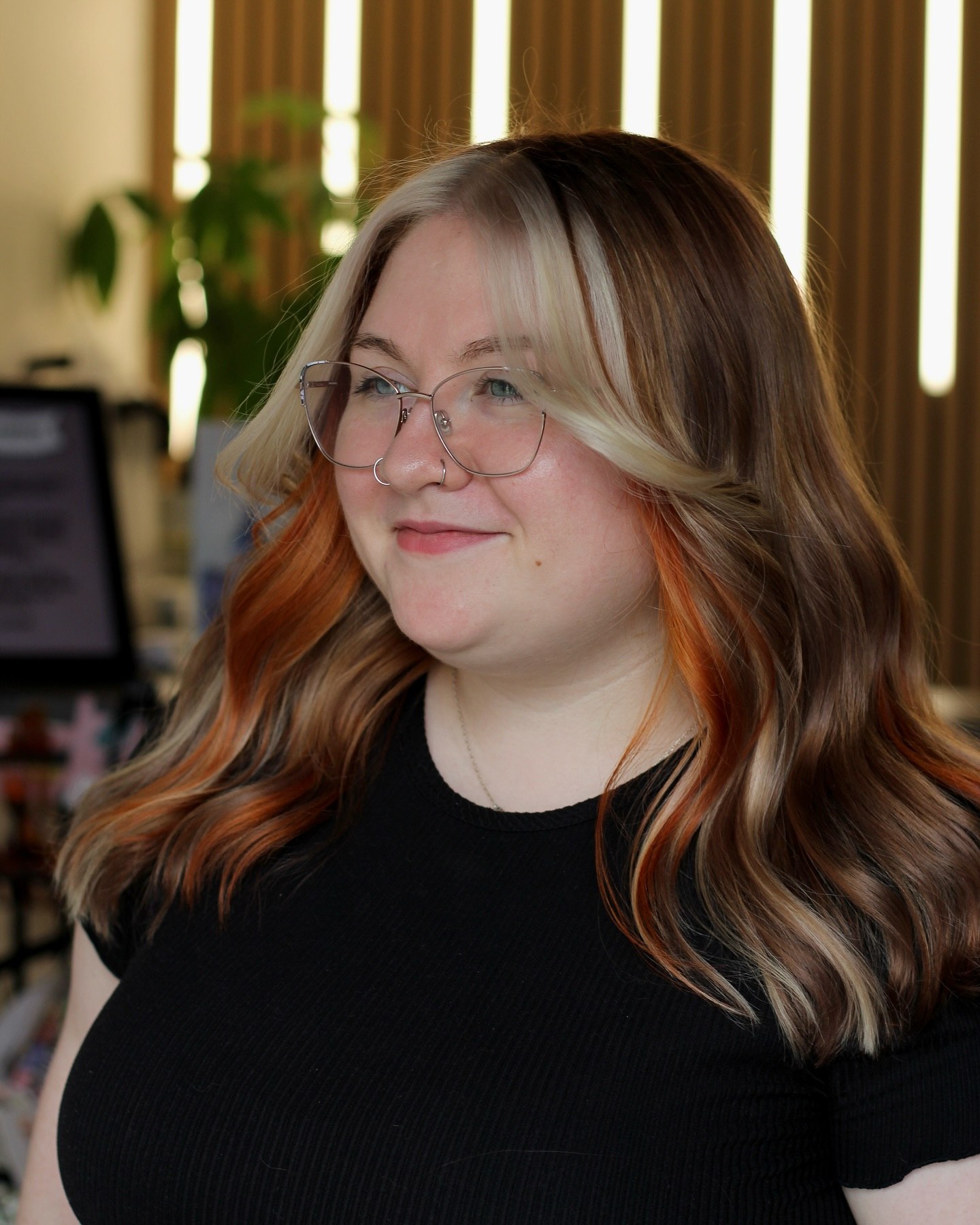 29 Calico Hair Color Styles You Need to See for 2026 14 Warm Copper and Blonde Face Framing Layers
