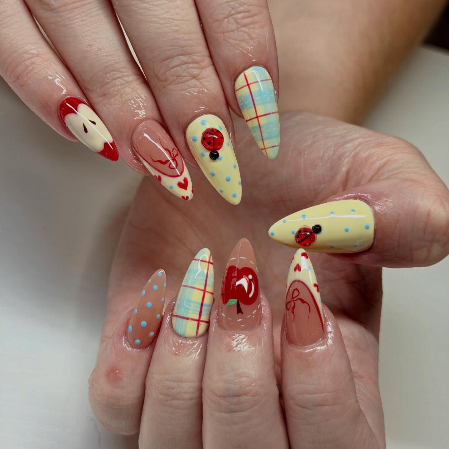 25 Back to School Nail Ideas for 2026 20 Whimsical Back-To-School Apple & Ladybug Almond Nails