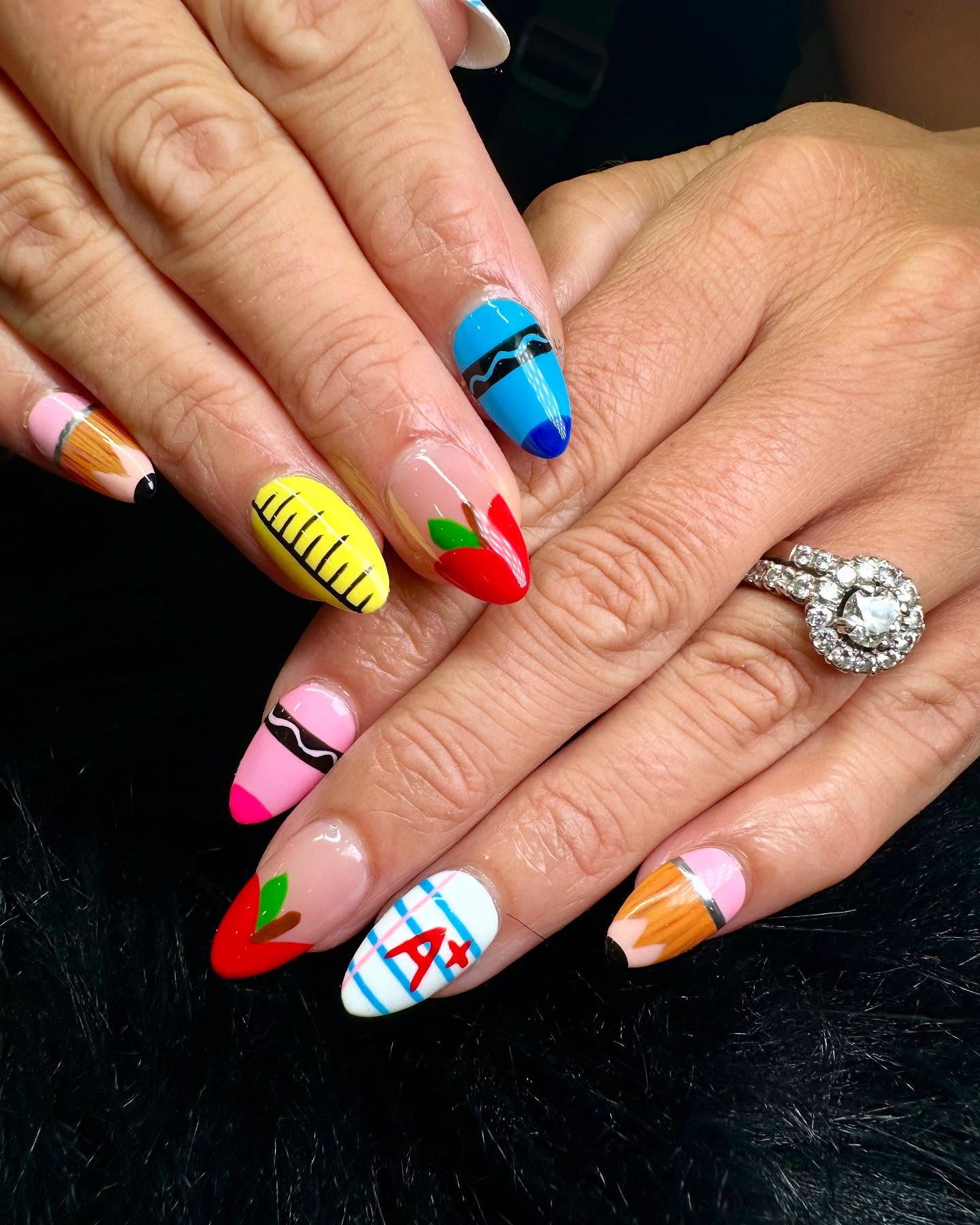 27 Back to School Nail Ideas for Teens 2026 6 Whimsical Back To School Crayon And Pencil Nail Art