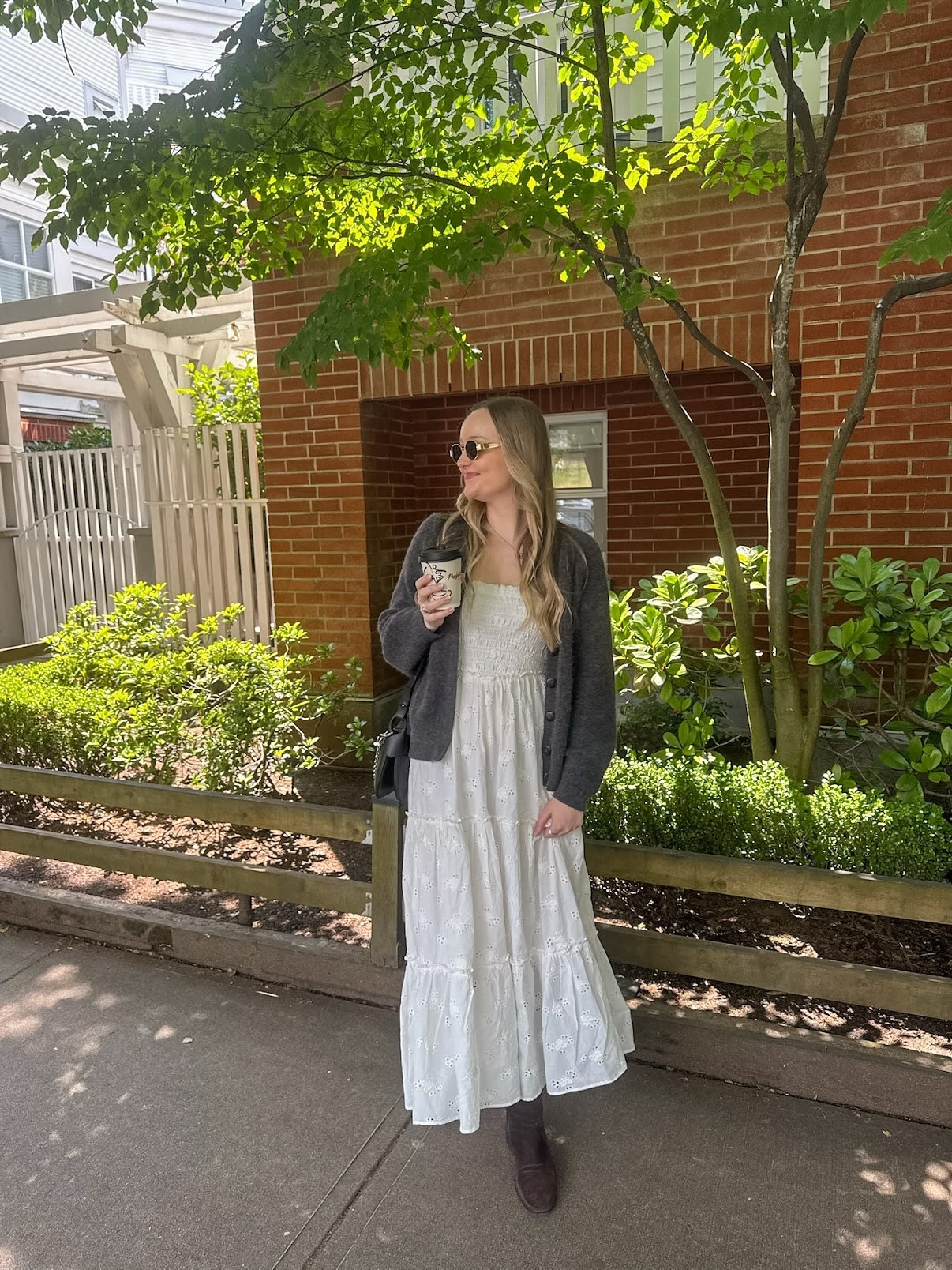 30 Transitional Fall Outfits You Need Now 26 White Eyelet Midi Dress With Dark Cardigan