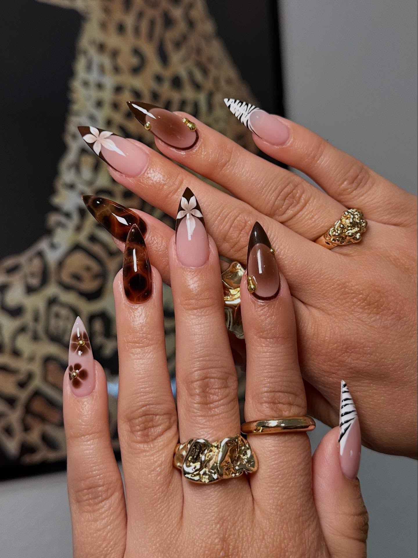 Wildflower French Tip Stiletto Nails