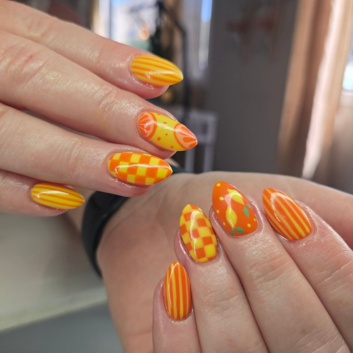 27 End of Summer Nail Ideas for 2026 8 Zesty Citrus Checkerboard Nail Art