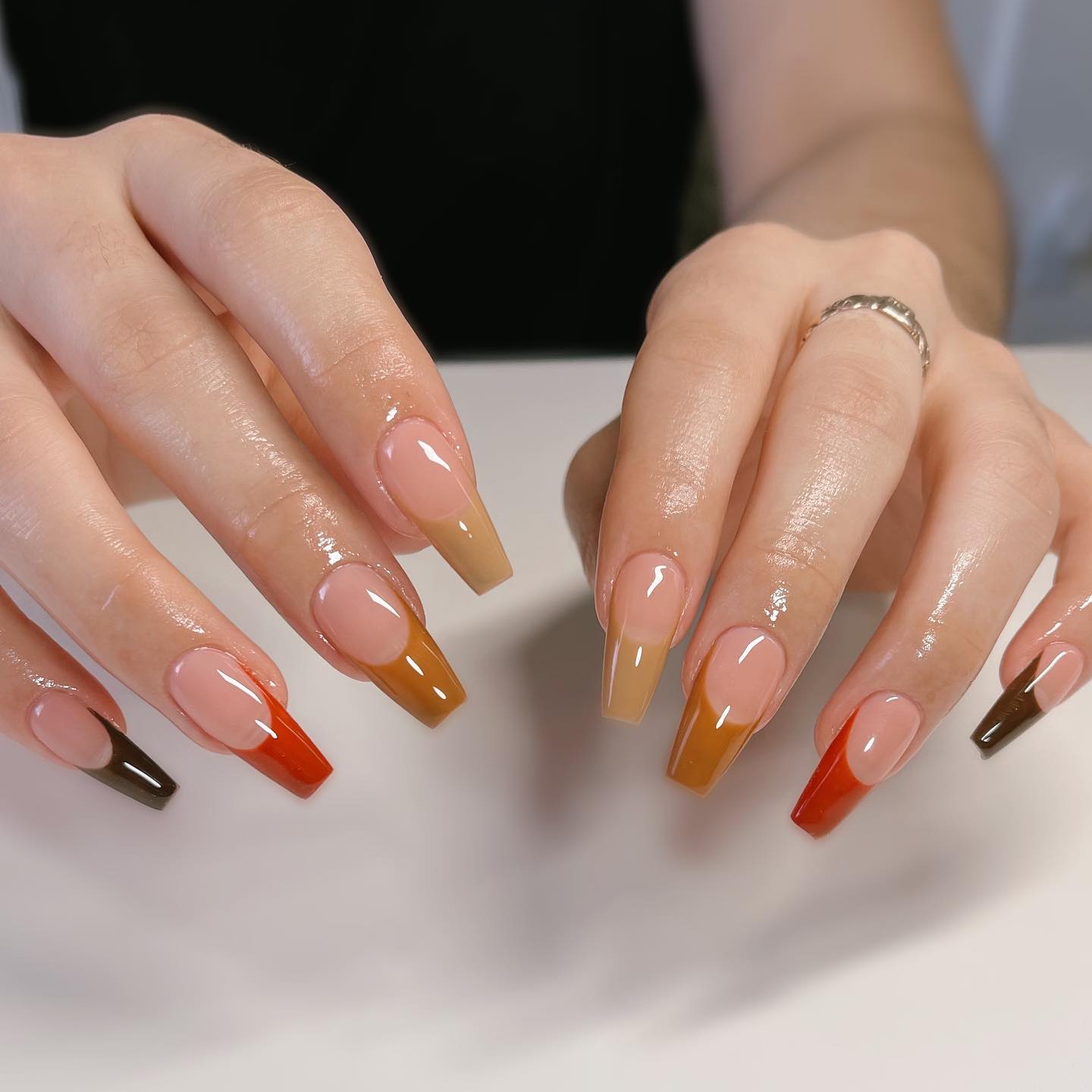 Autumn Gradient French Tip Coffin Nails