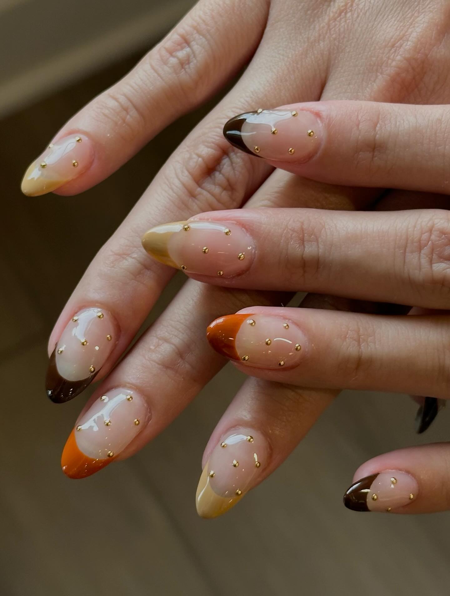 Autumn Gradient French Tips with Gold Studs