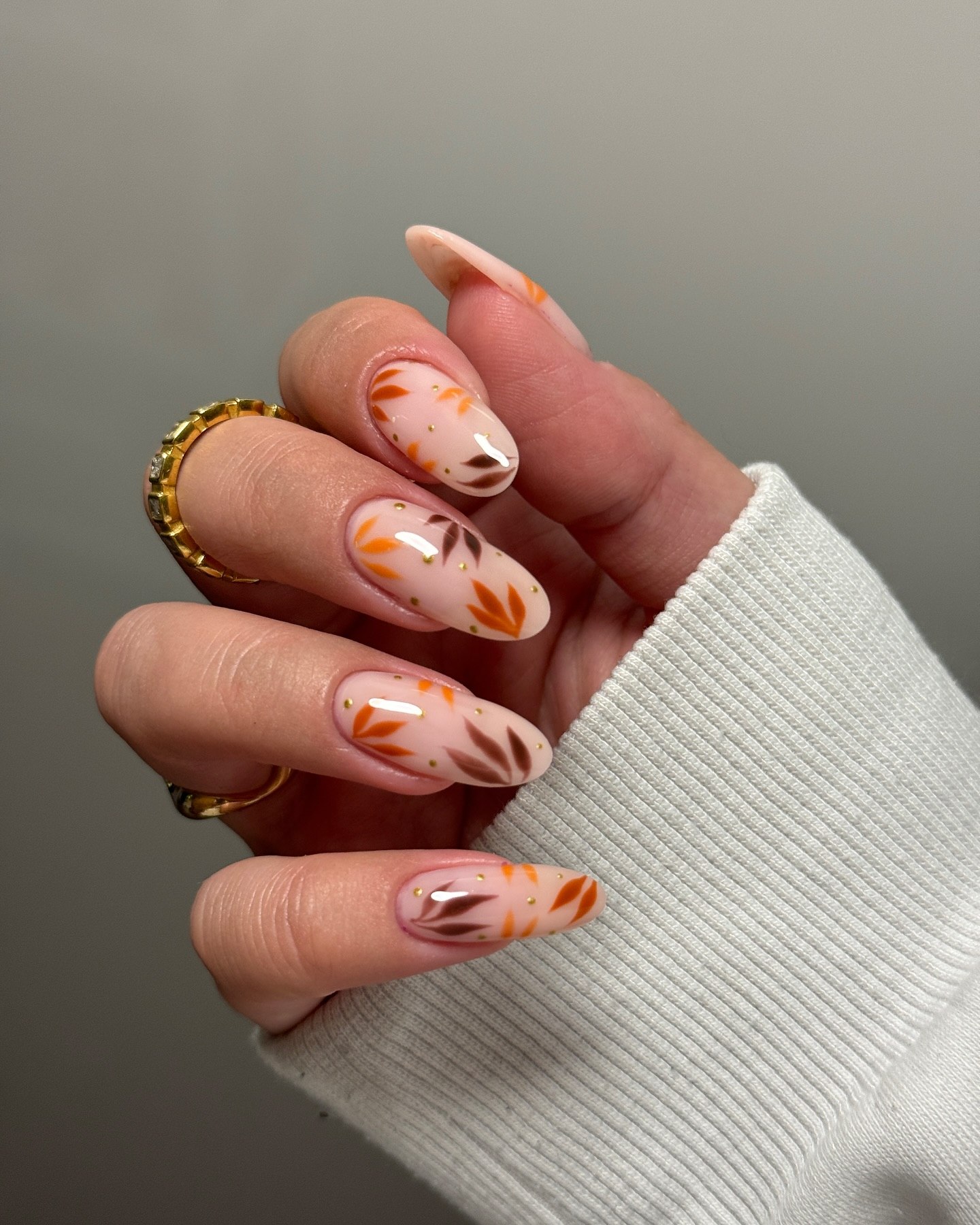 Autumn Leaf Accent Almond Nails