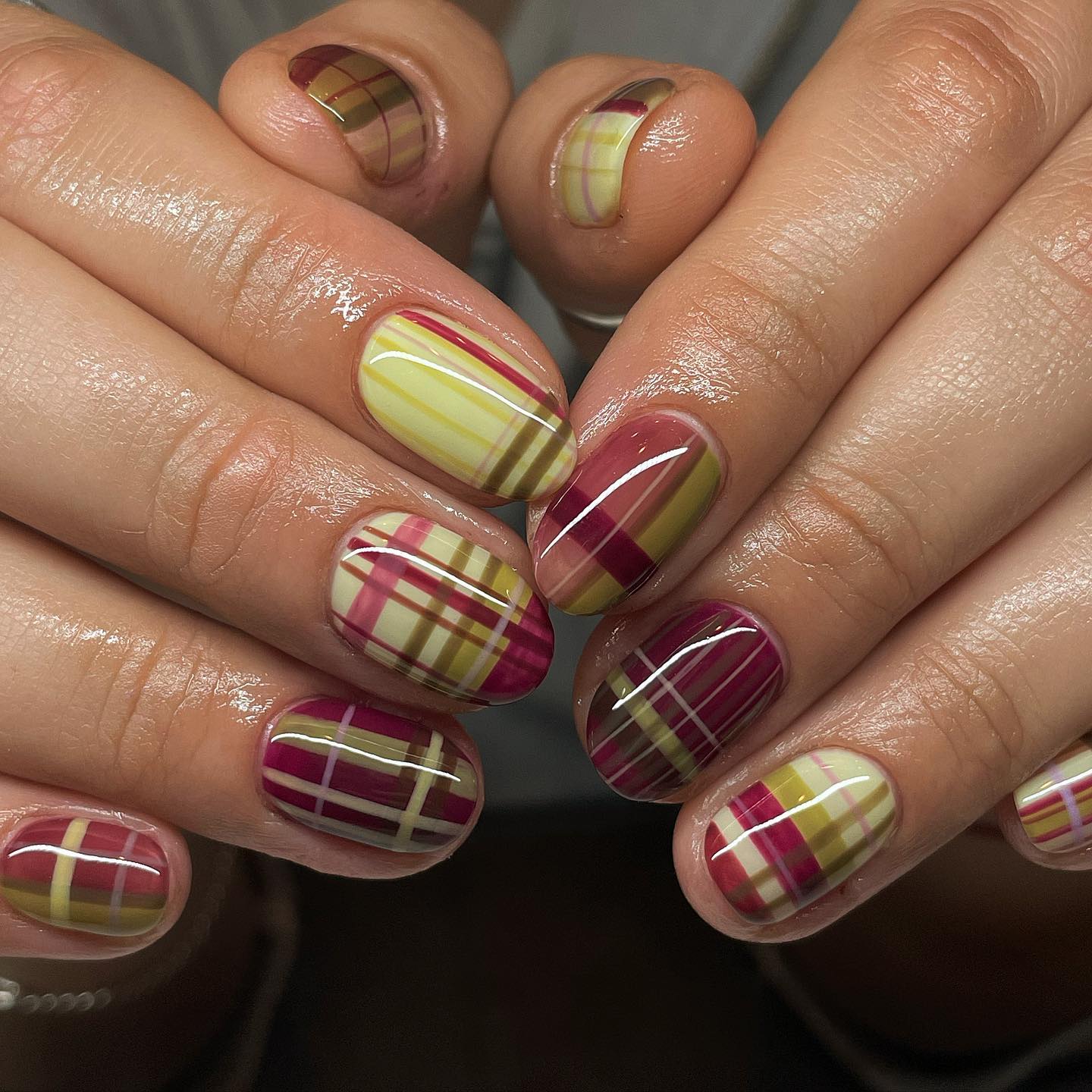 Autumn Plaid Nail Art with Glossy Finish