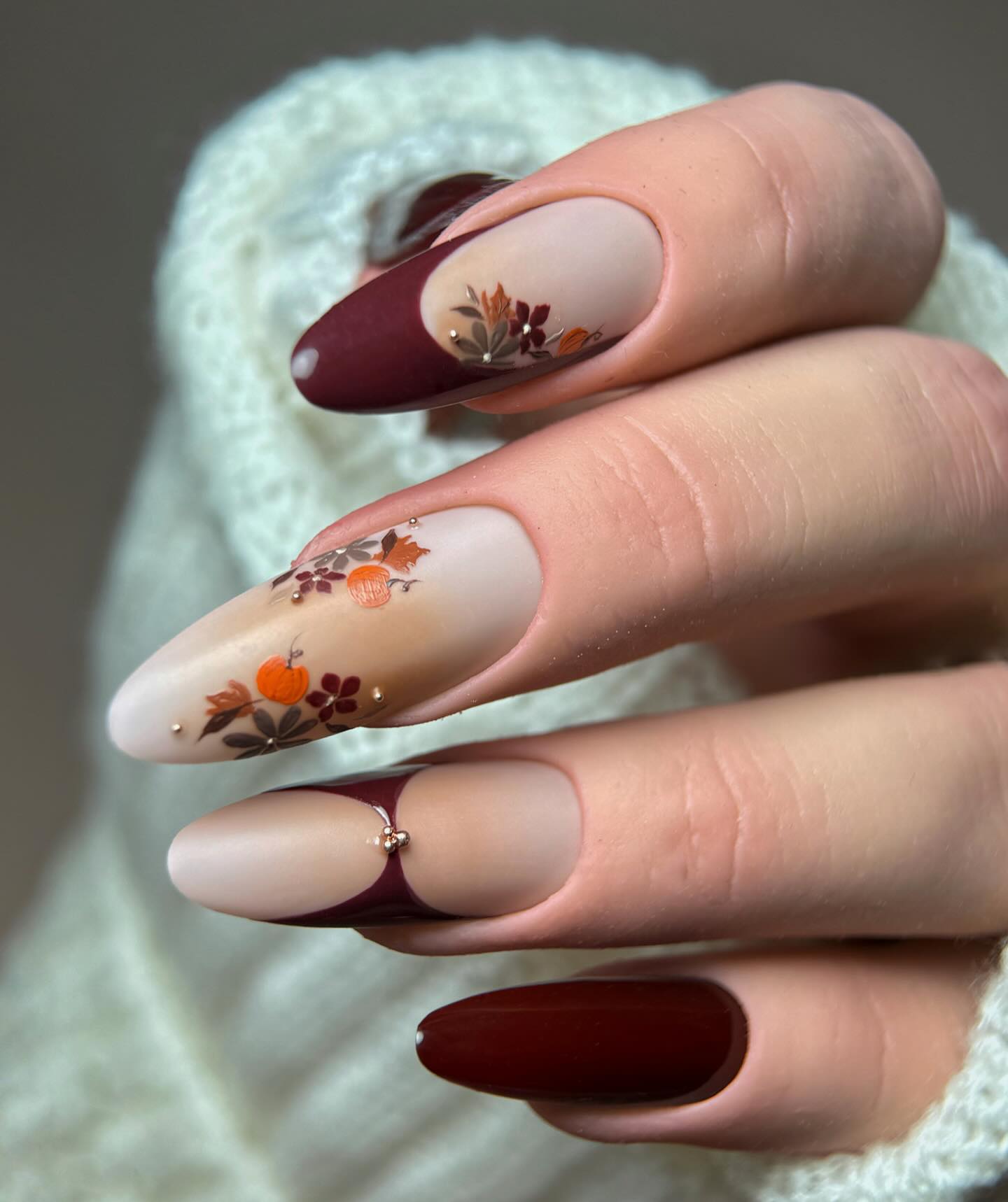 Autumn Pumpkin Patch Almond French Tips