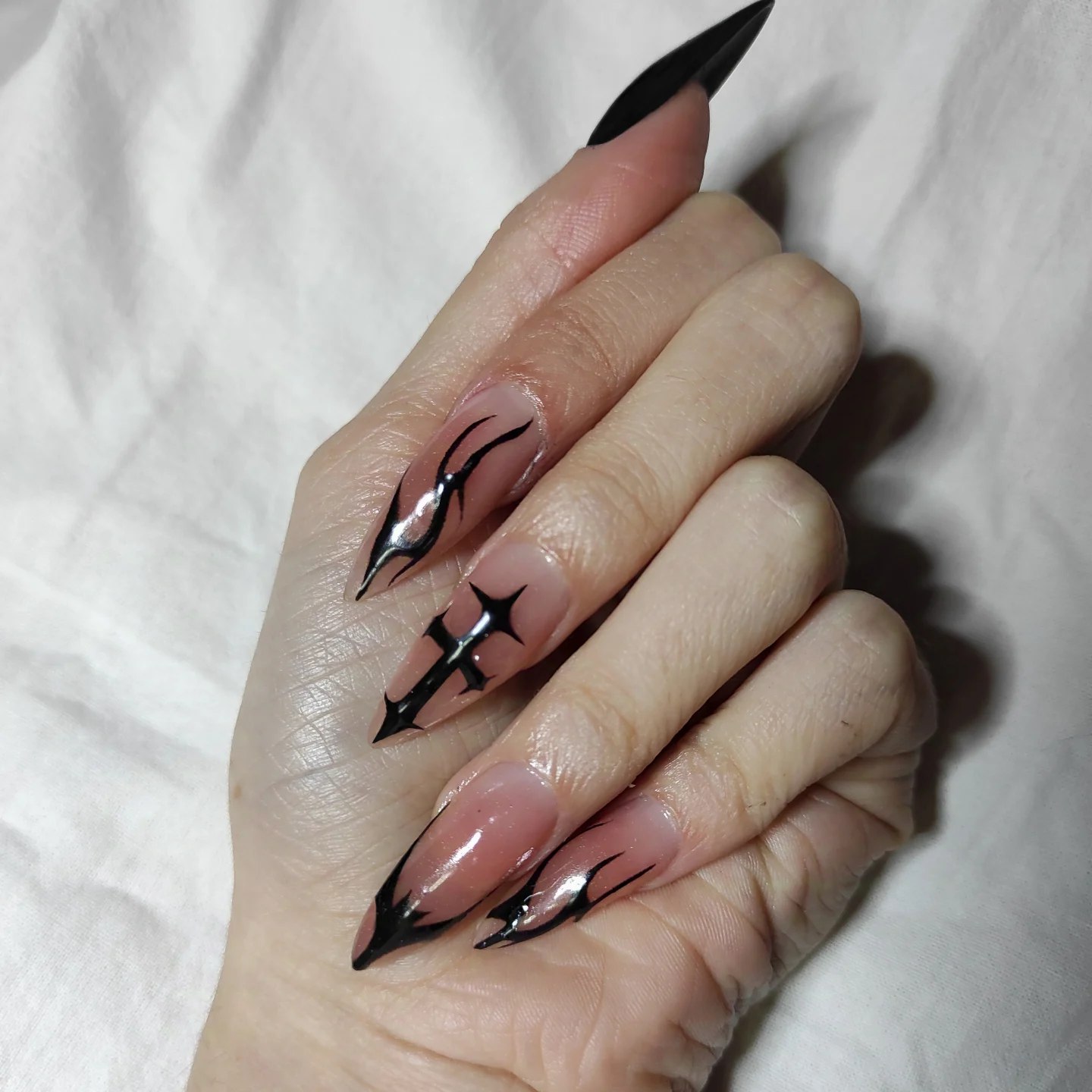 Black Flame Gothic Stiletto Nails