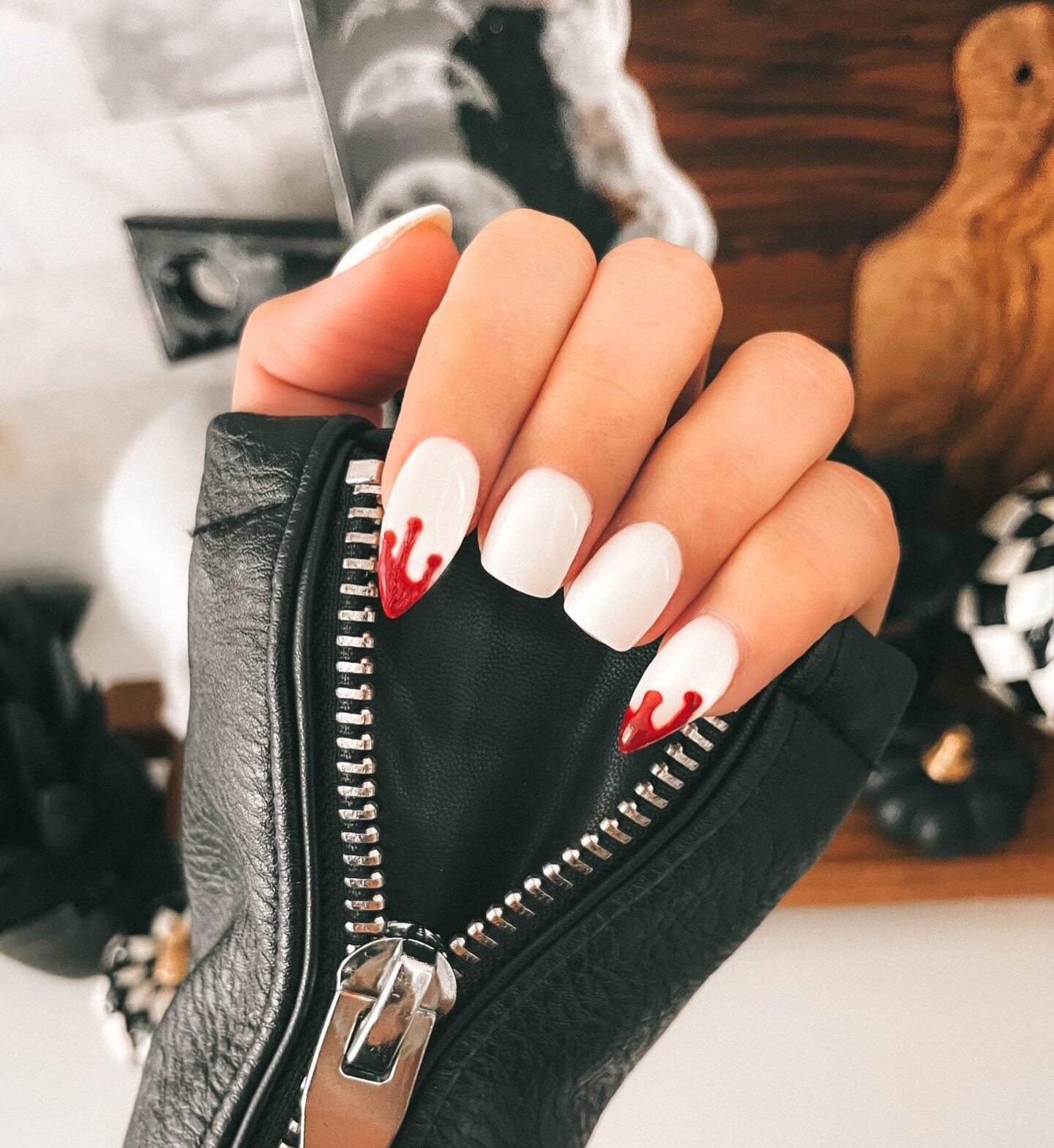 Bloody Dripping French Tip Halloween Almond Nails