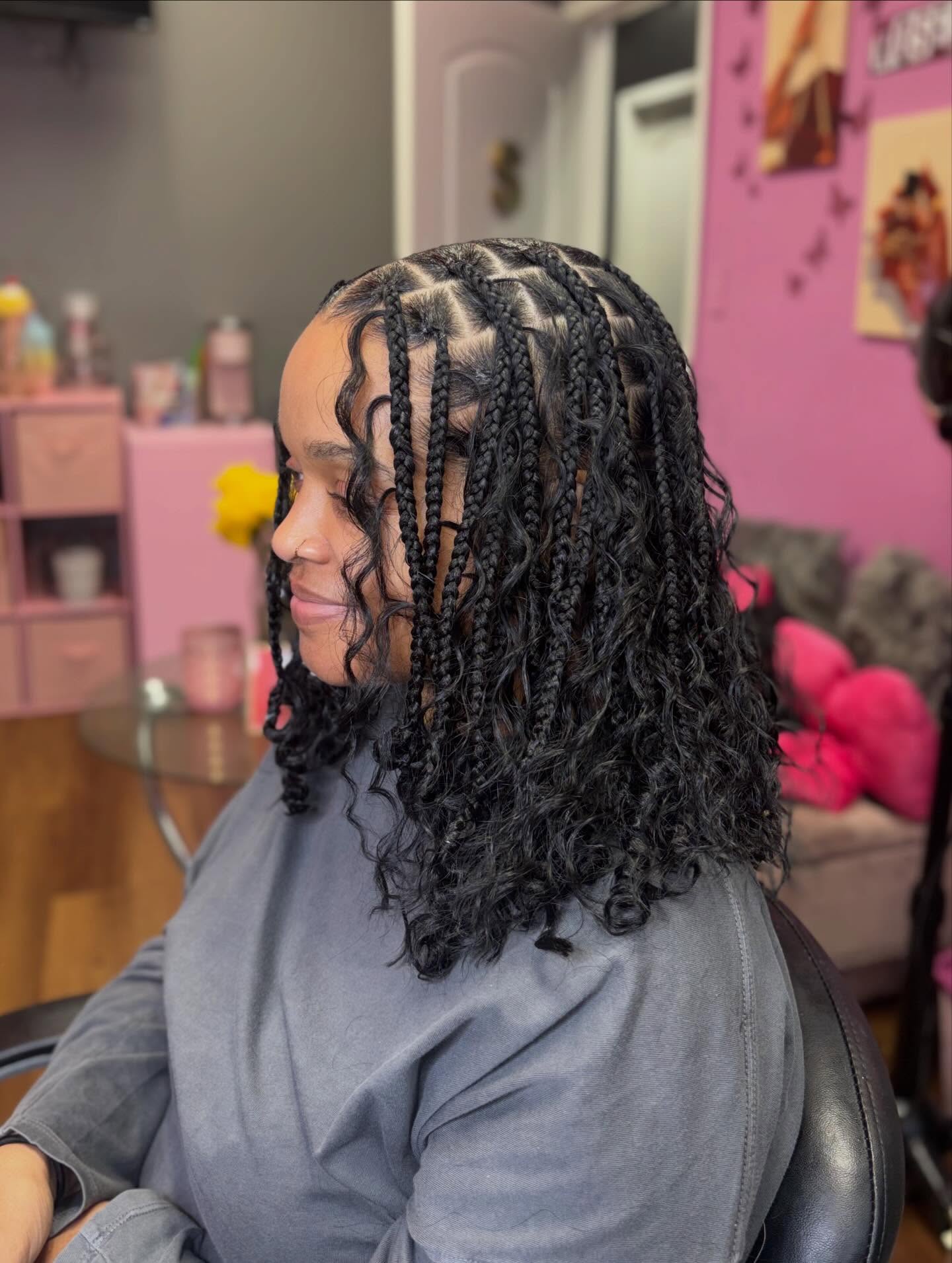 Bohemian Box Braids With Curly Ends