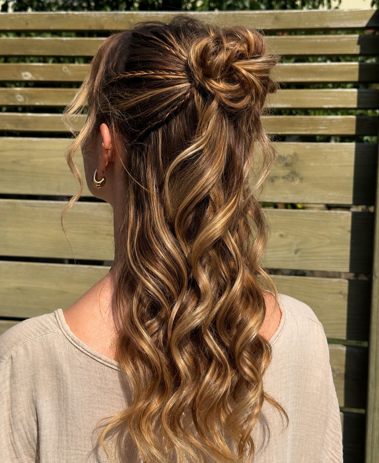 Boho Half Up Braided Bun With Beach Waves