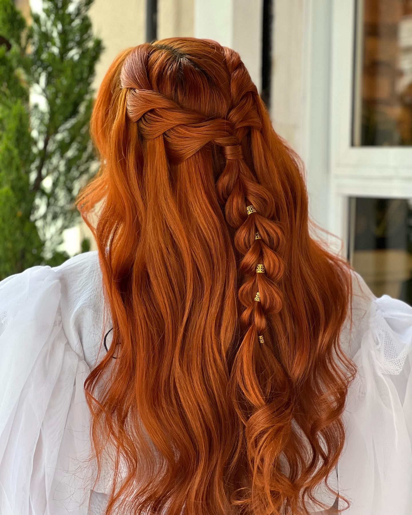 Braided Crown With Fiery Red Waves