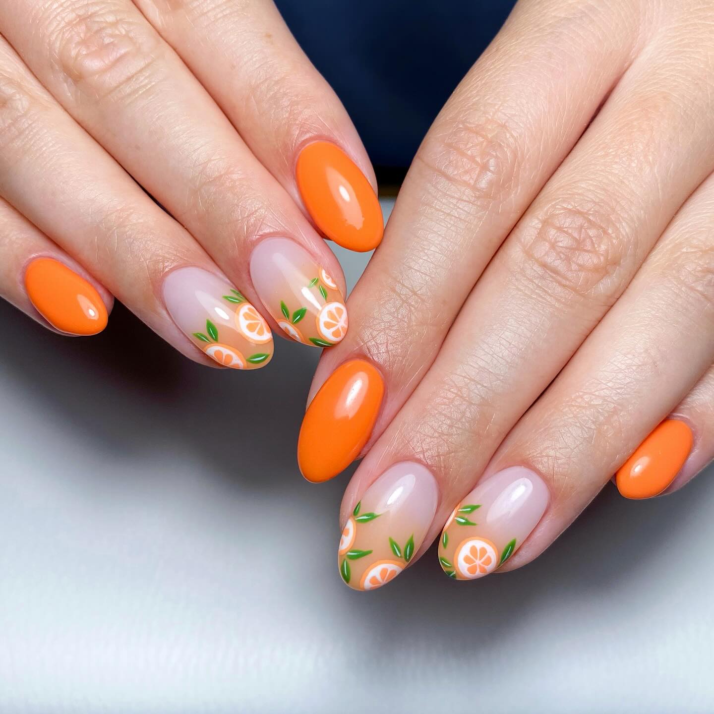 Bright Orange Citrus Slice Accent Nails