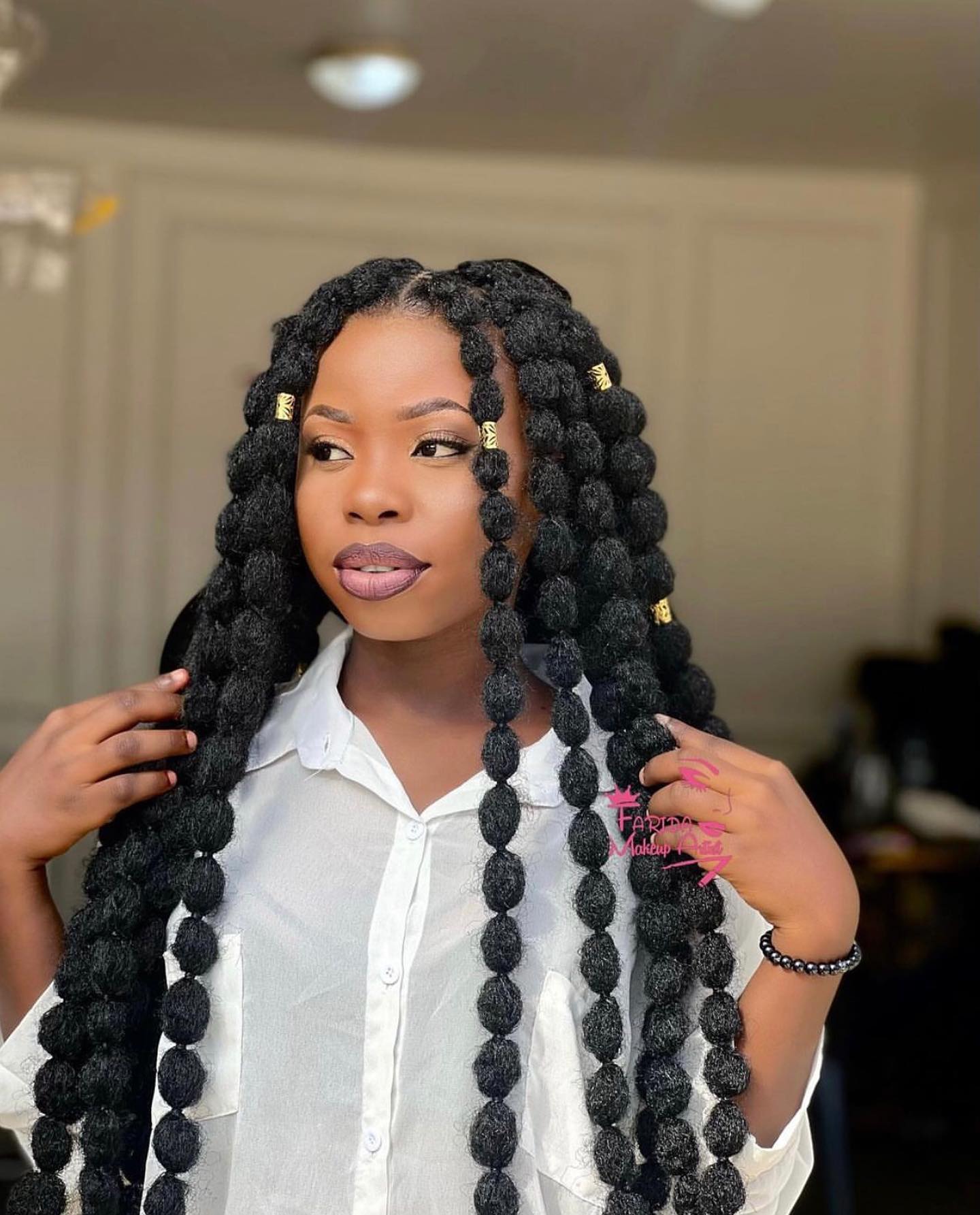 Chic Bubble Braids With Gold Bead Accents