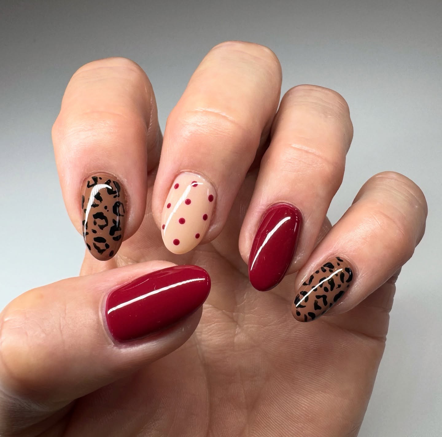 Chic Leopard and Polka Dot Oval Nails