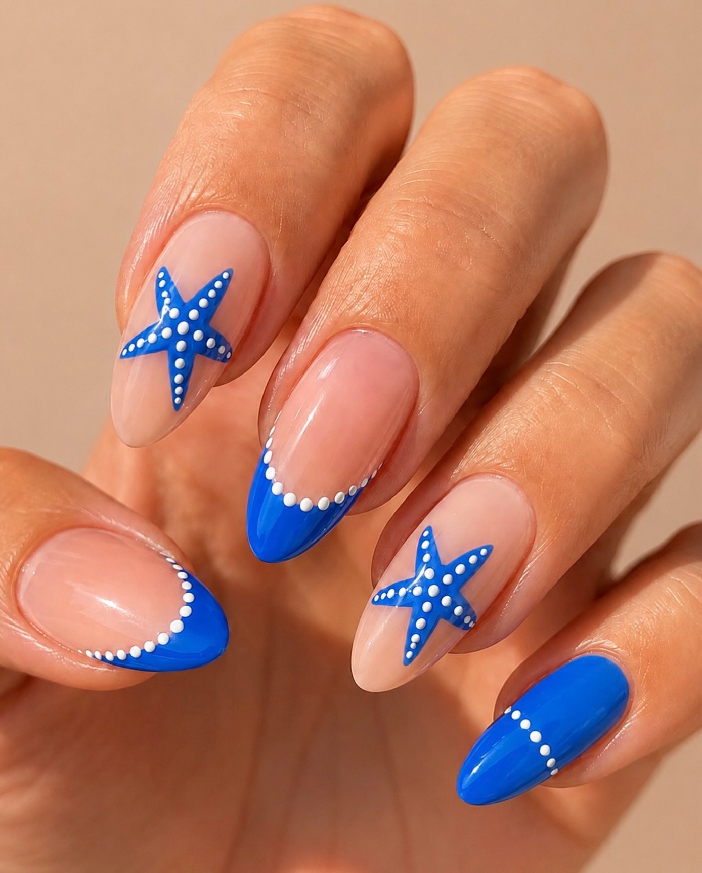 Coastal Starfish And Royal Blue French Tips