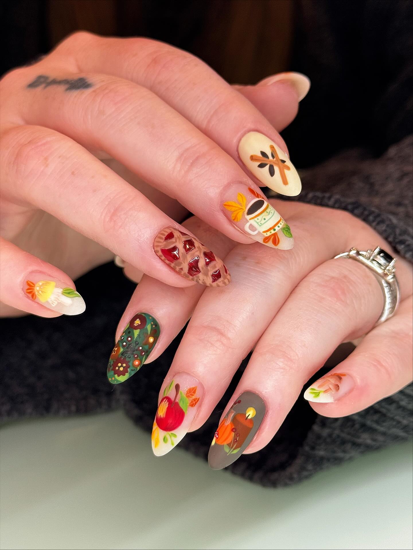Cozy Autumn Harvest Scene Nail Art