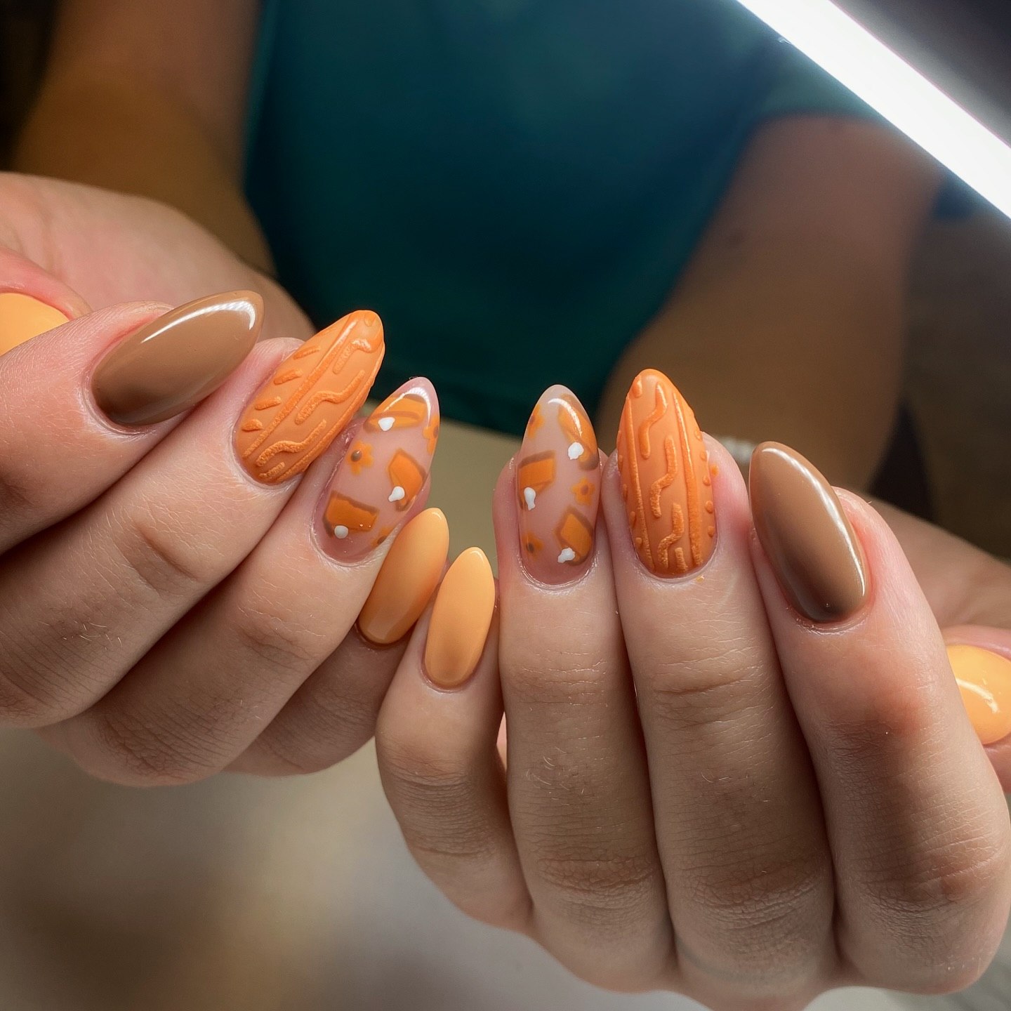 Cozy Autumn Sweater & Pumpkin Patch Almond Nails