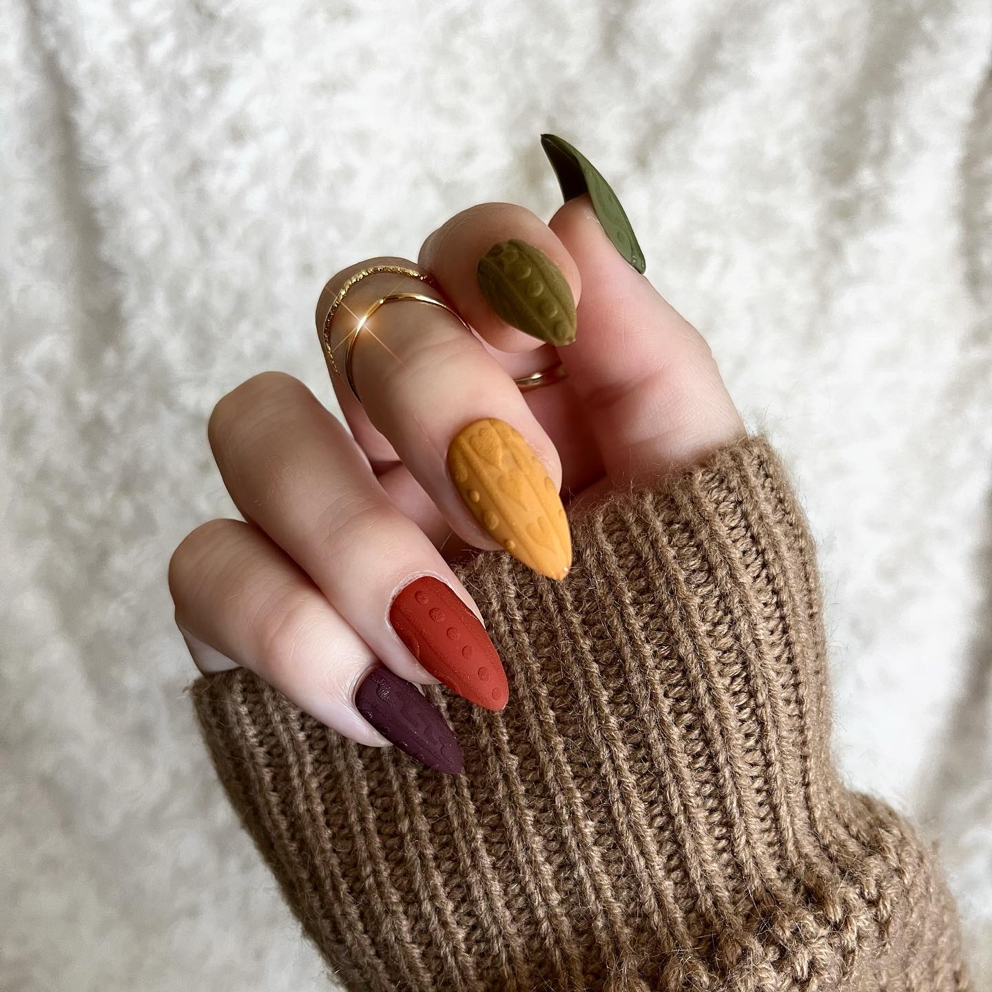 Cozy Knit Matte Fall Almond Nails