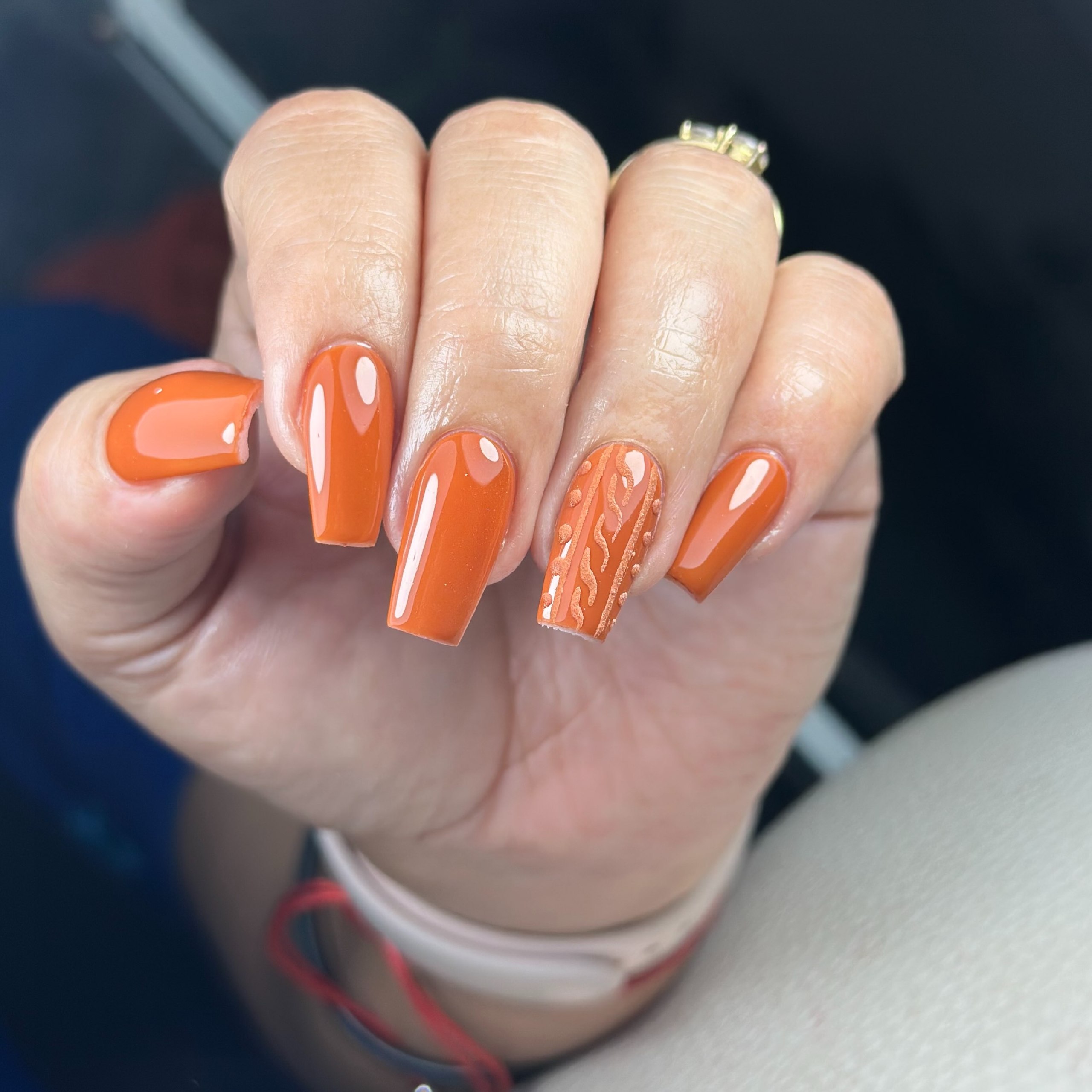 Cozy Orange Cable Knit Coffin Nails