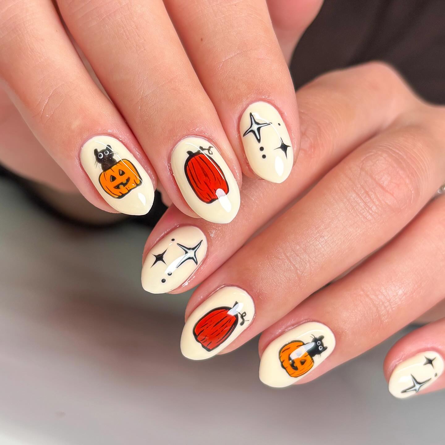 Creamy Pumpkin Patch Halloween Art Nails