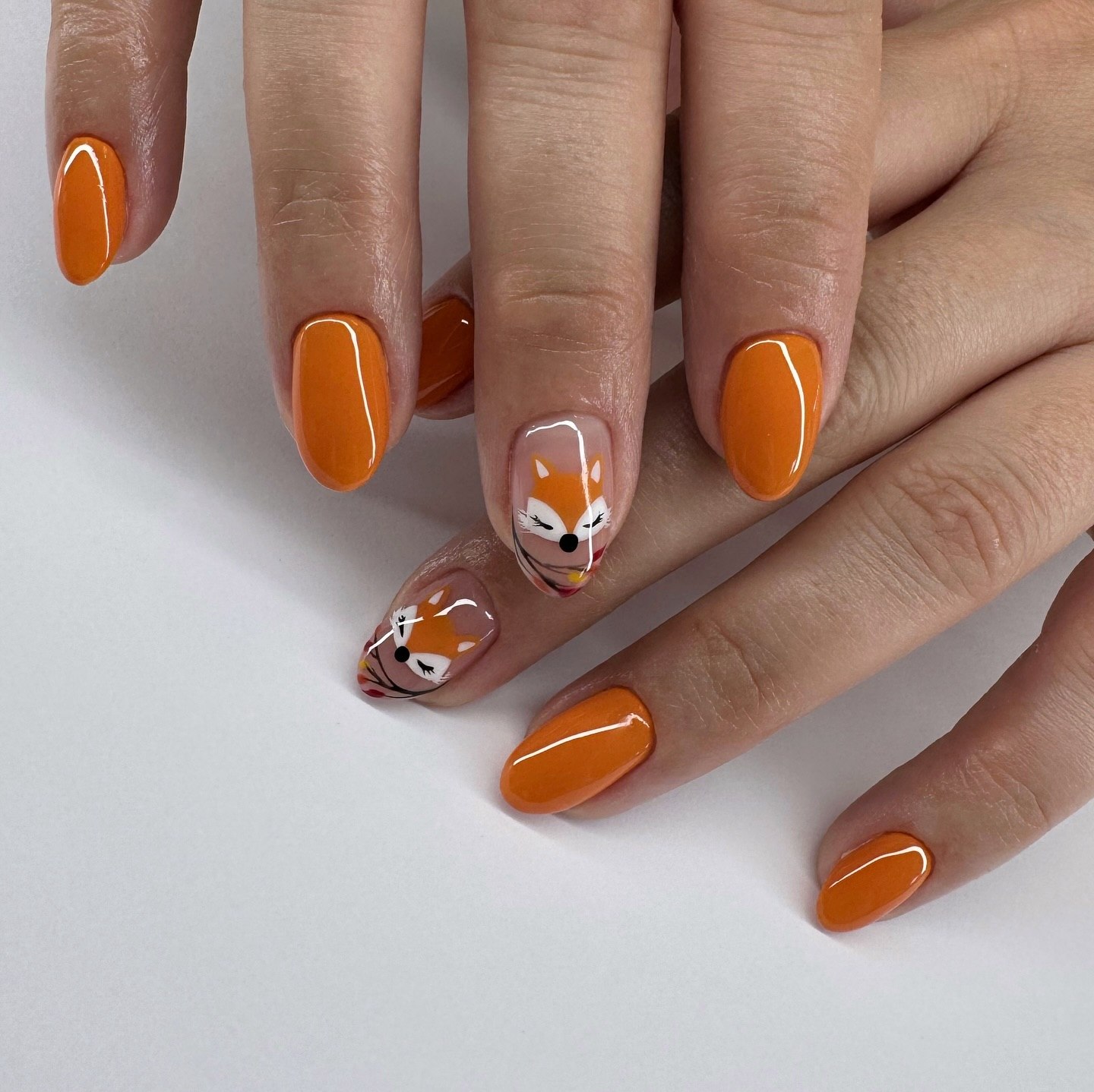 Cute Fox Face Autumn Oval Nails