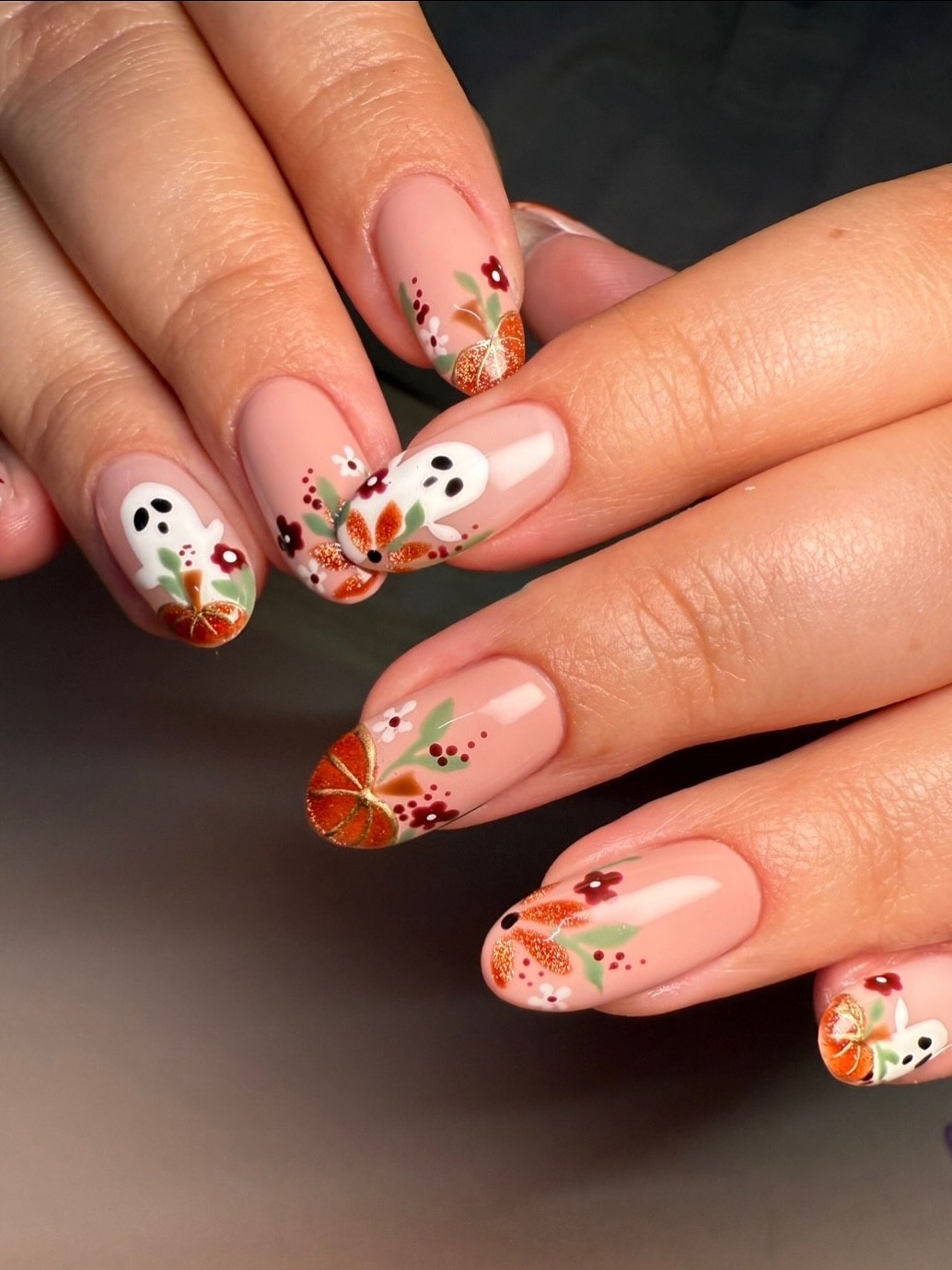 Cute Ghost and Pumpkin Fall French Tips