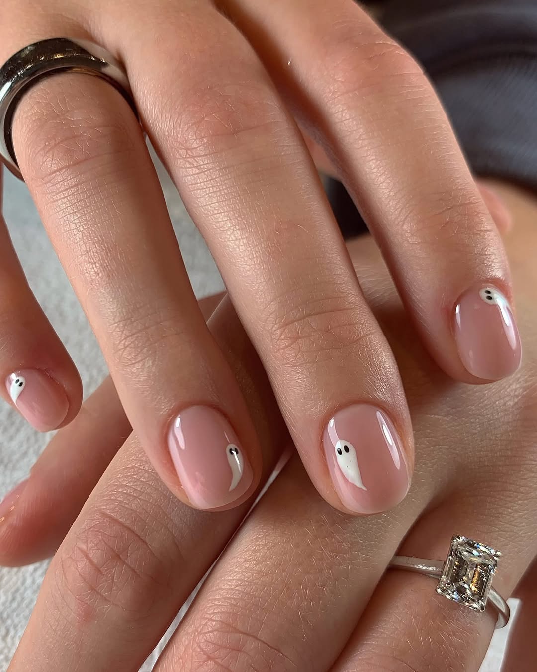 Cute Ghost French Tip Halloween Nails