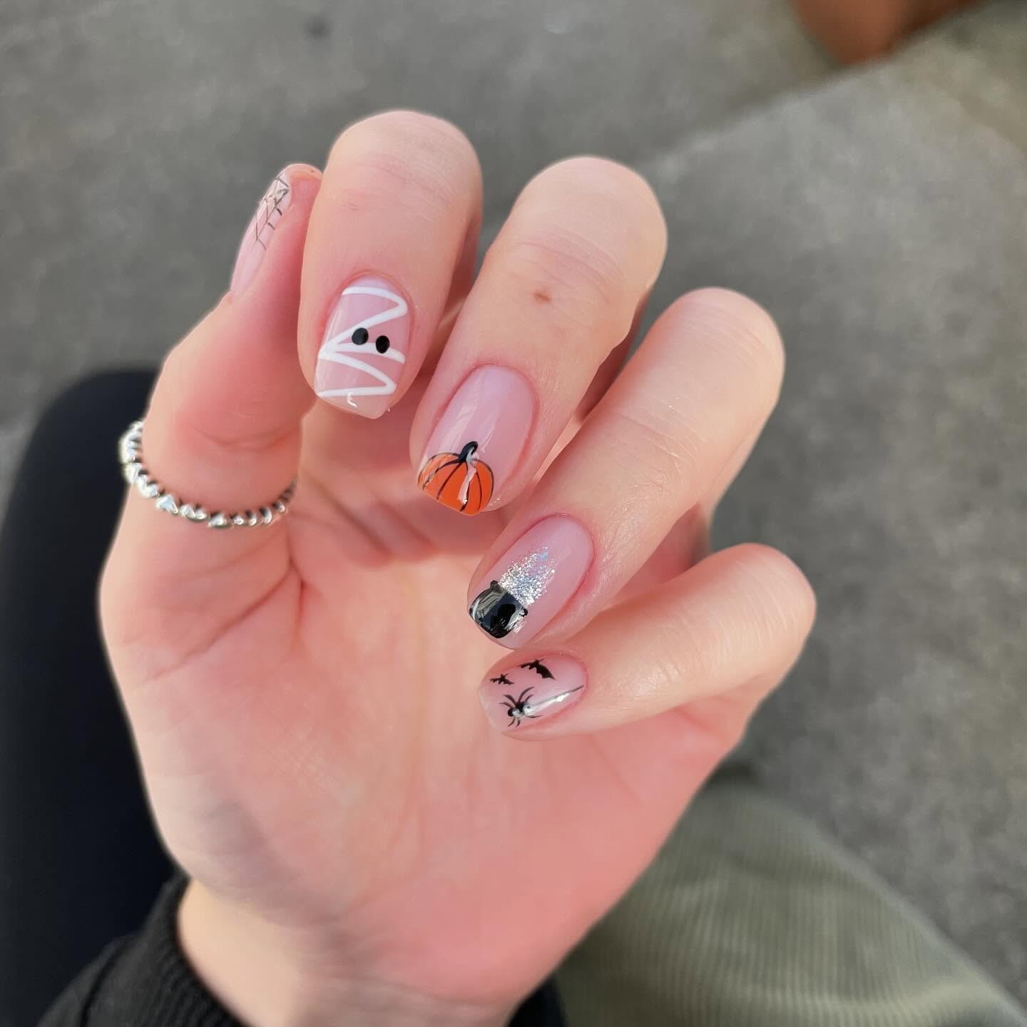 Cute Halloween Mummy Pumpkin Bat Nail Art