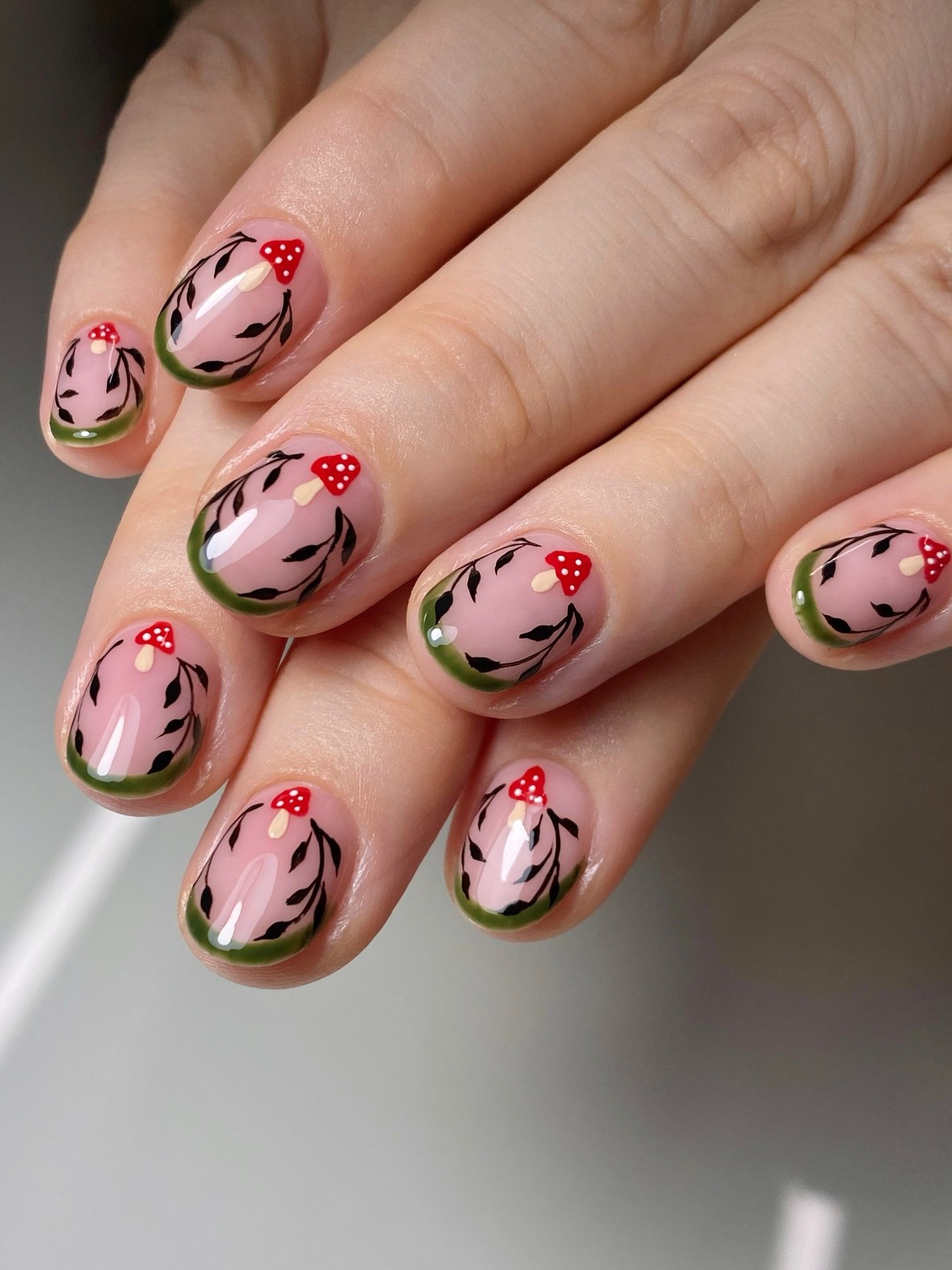 Cute Mushroom Forest Oval Nails