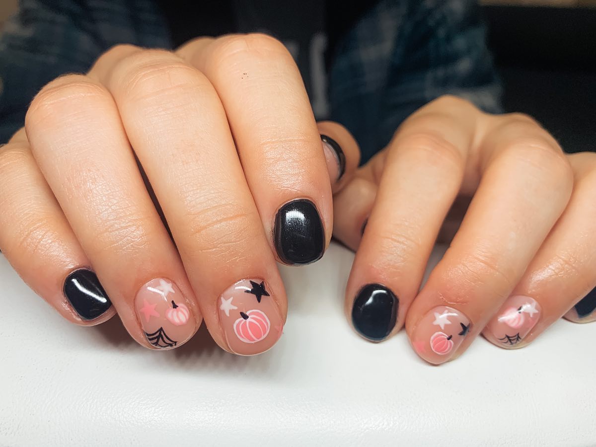 Cute Pumpkin and Star Halloween Short Nails