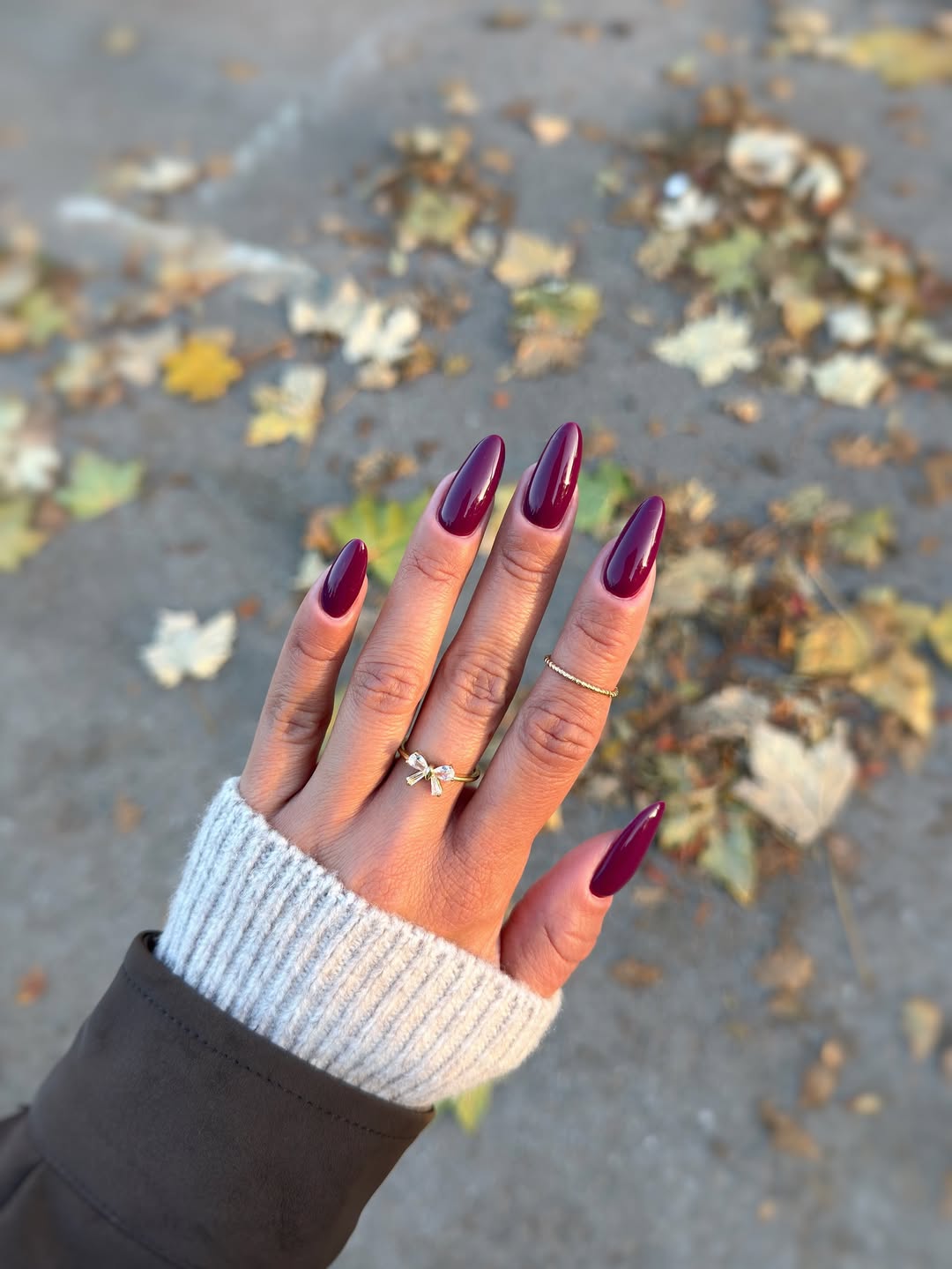 Deep Berry Red High Gloss Almond Nails