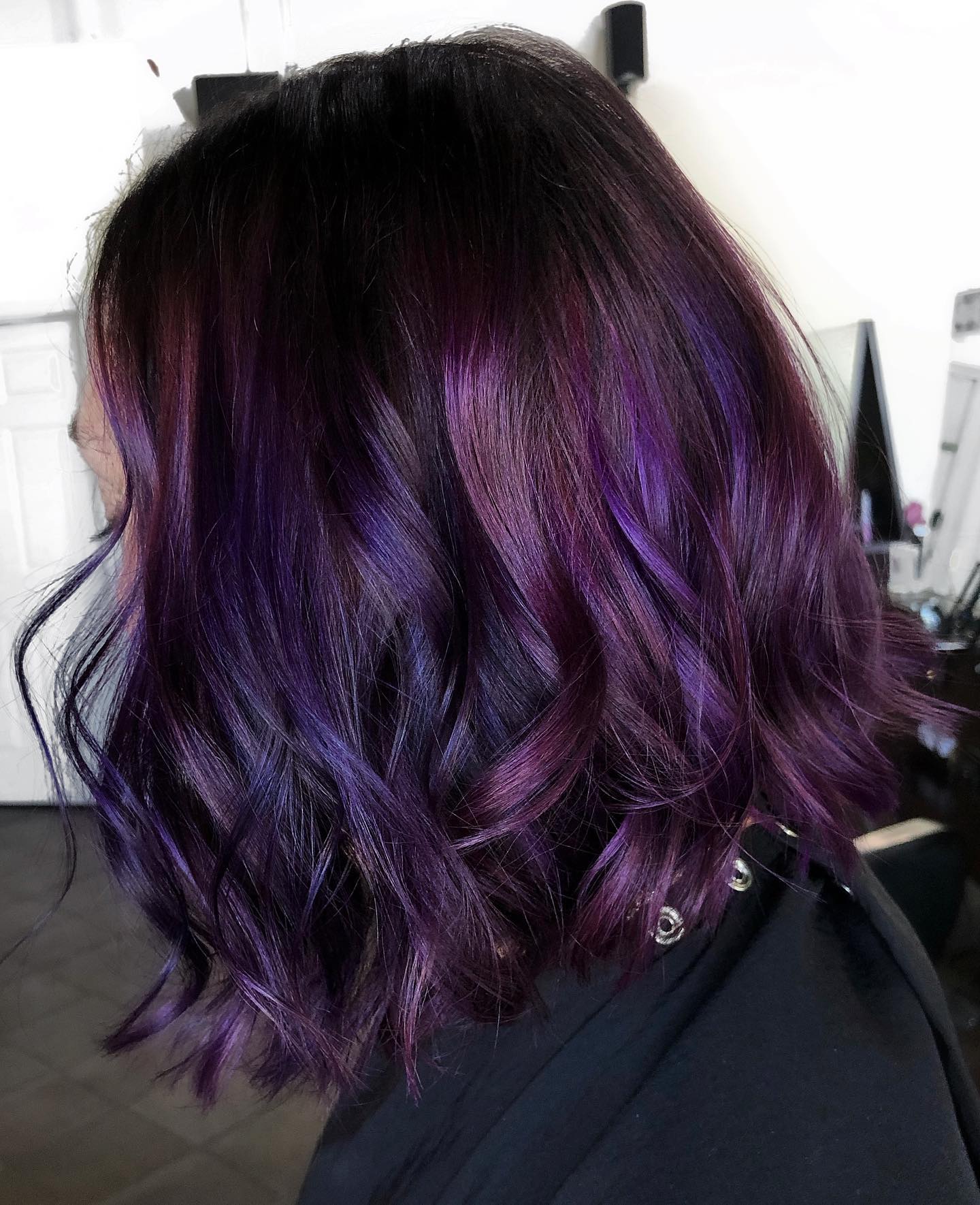 Deep Plum Balayage With Loose Waves