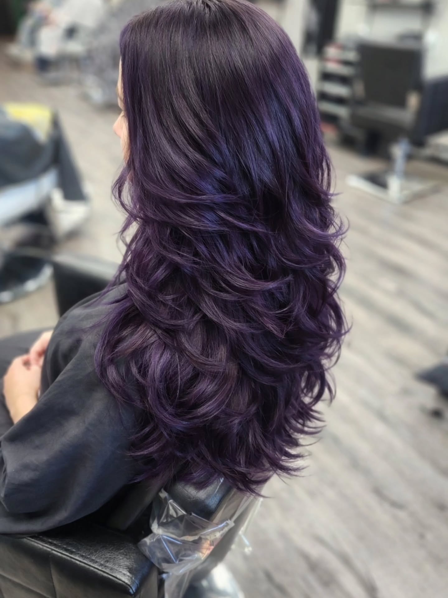 Deep Plum Layered Waves With Subtle Ombre