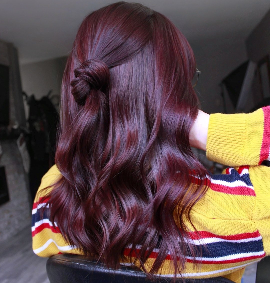 Deep Plum Waves With A Top Knot Twist