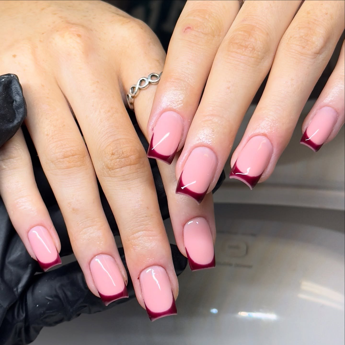 Deep Red French Tip Square Nails