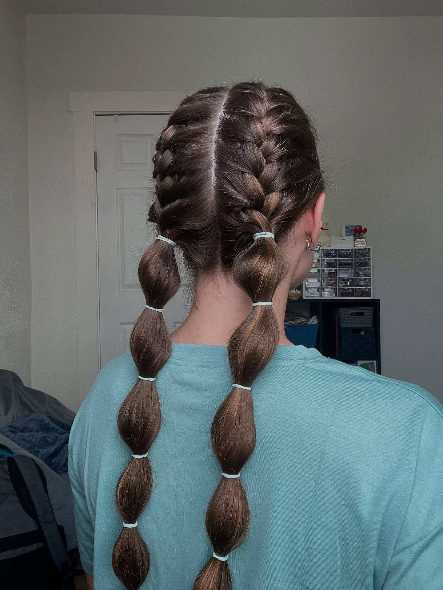 Double Dutch Bubble Braids With Chestnut Tones