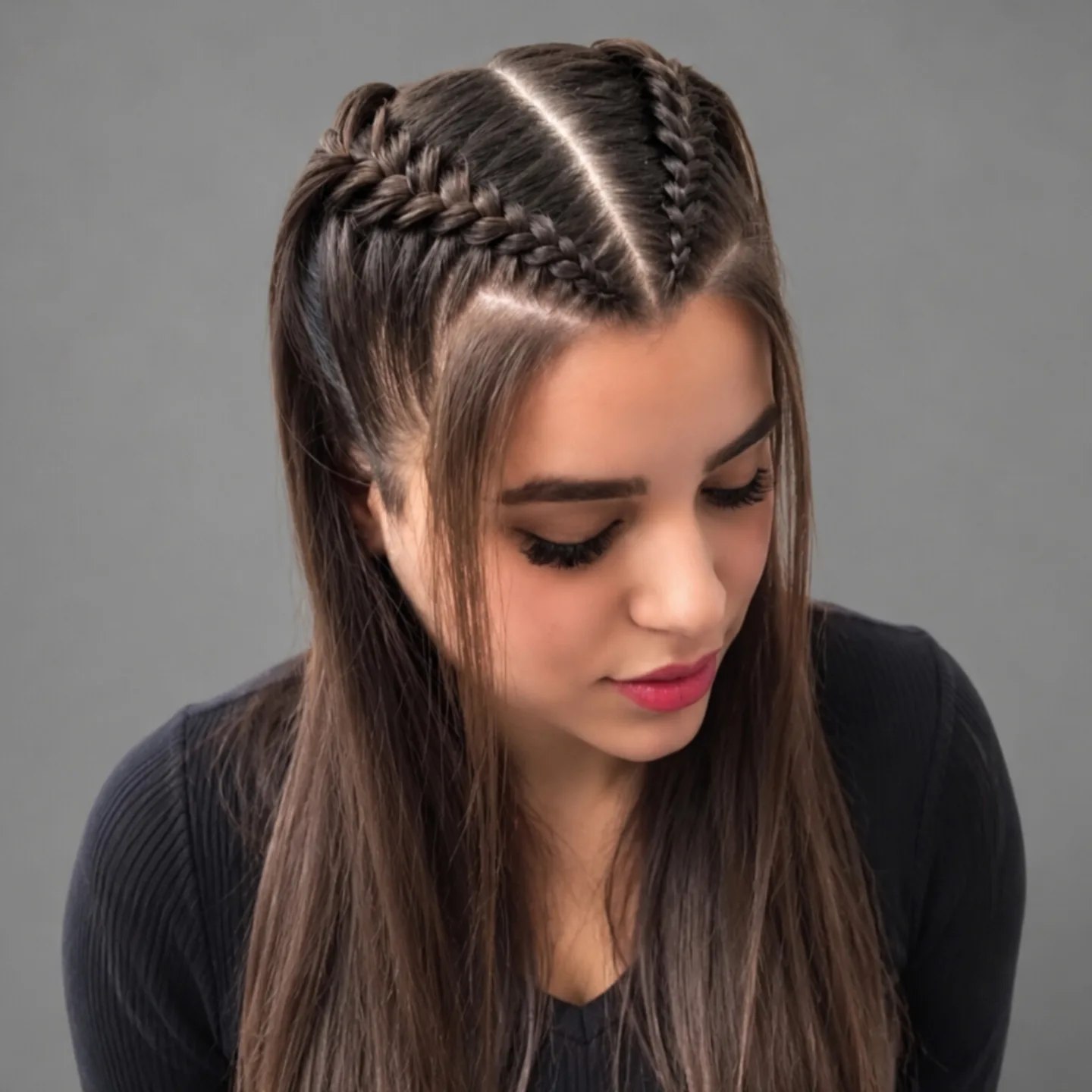 Double Dutch Front Braids With Loose Waves