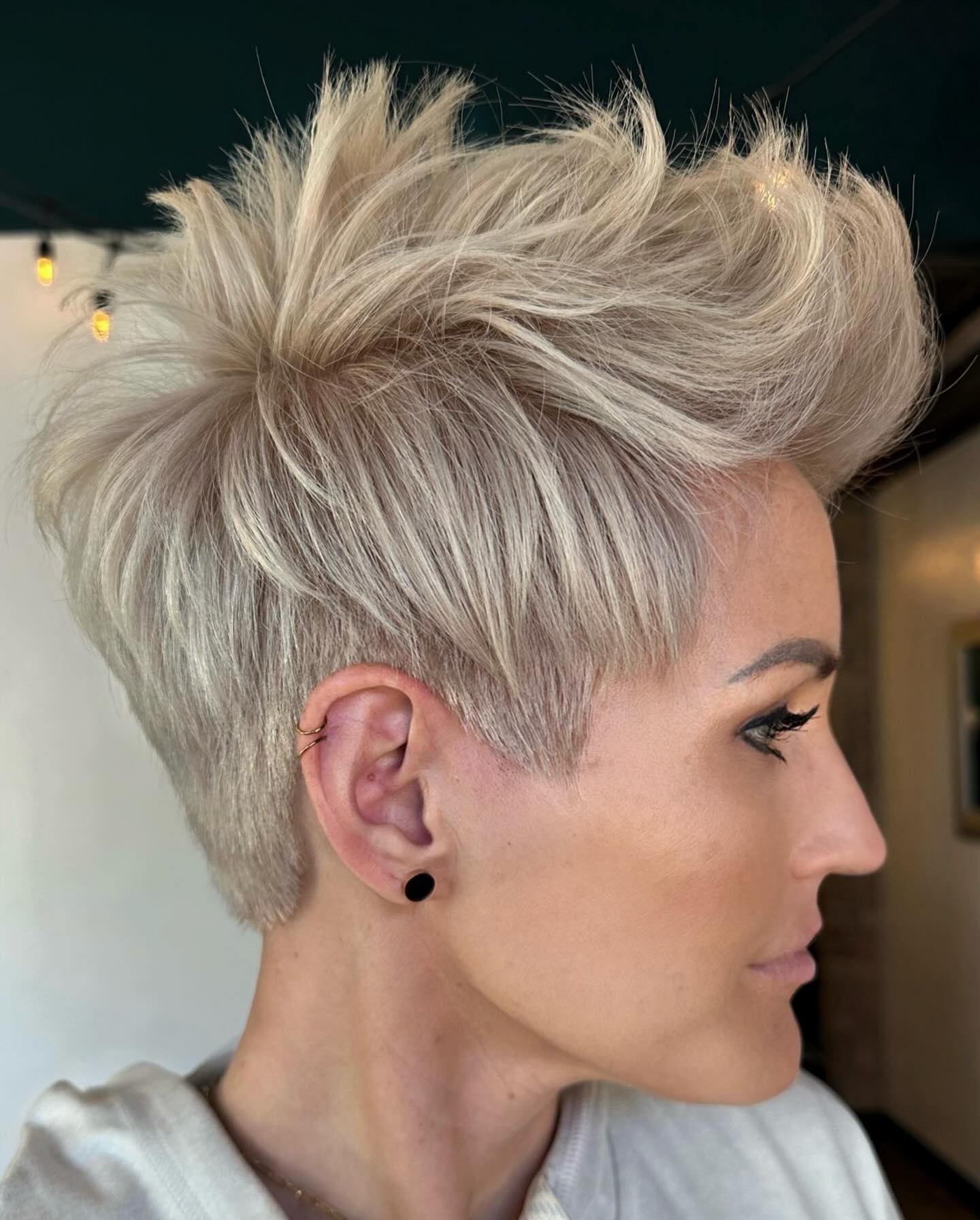 Edgy Platinum Blonde Pixie With Textured Spikes