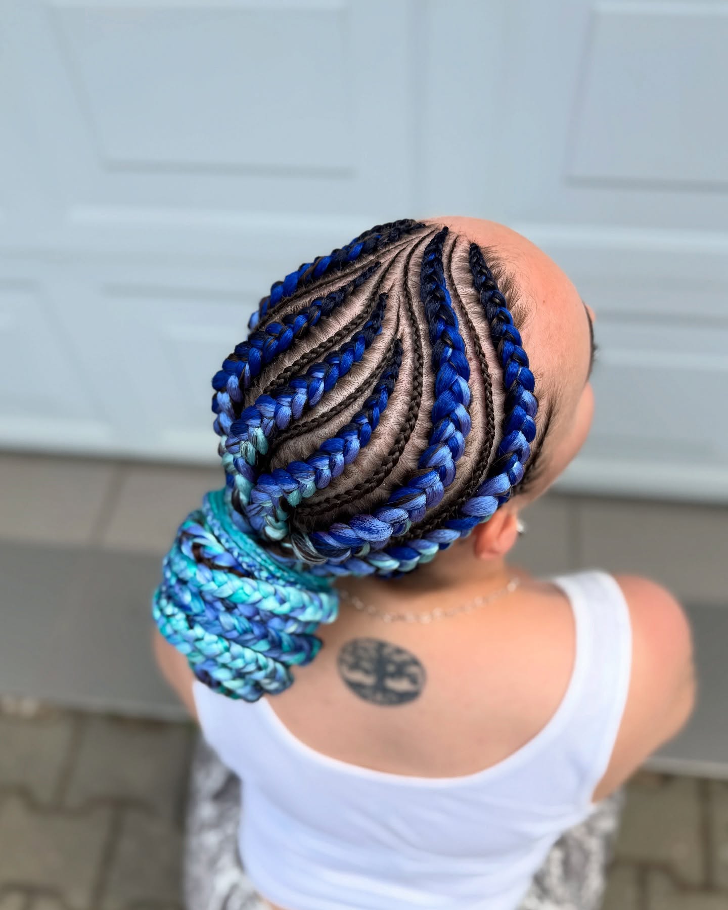 Electric Blue Ombre Box Braids With Bun