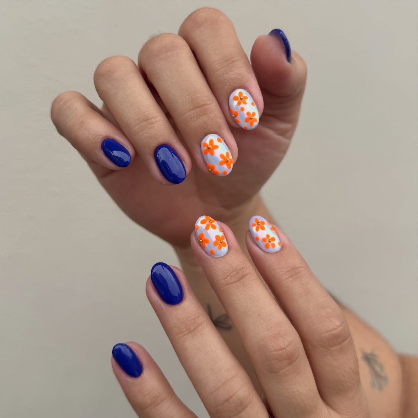Electric Blue with Pastel Floral Accents