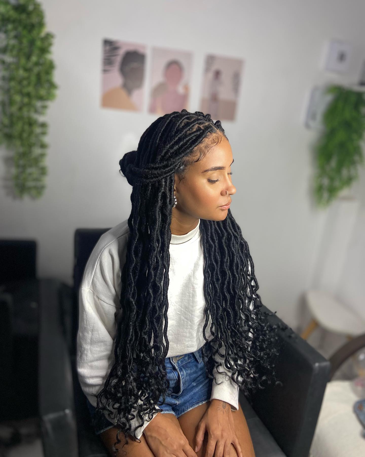 Extra Long Goddess Faux Locs Half Up Style
