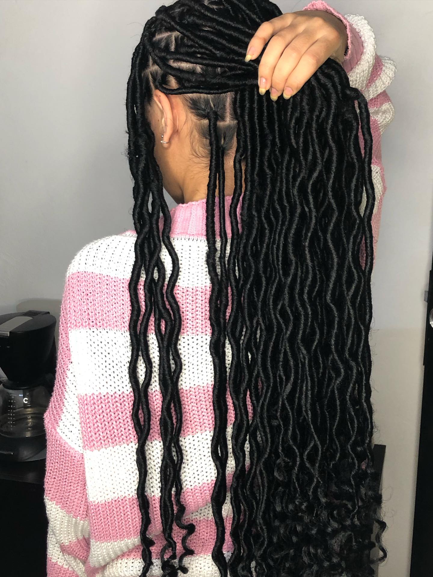 Extra Long Wavy Faux Locs In Jet Black