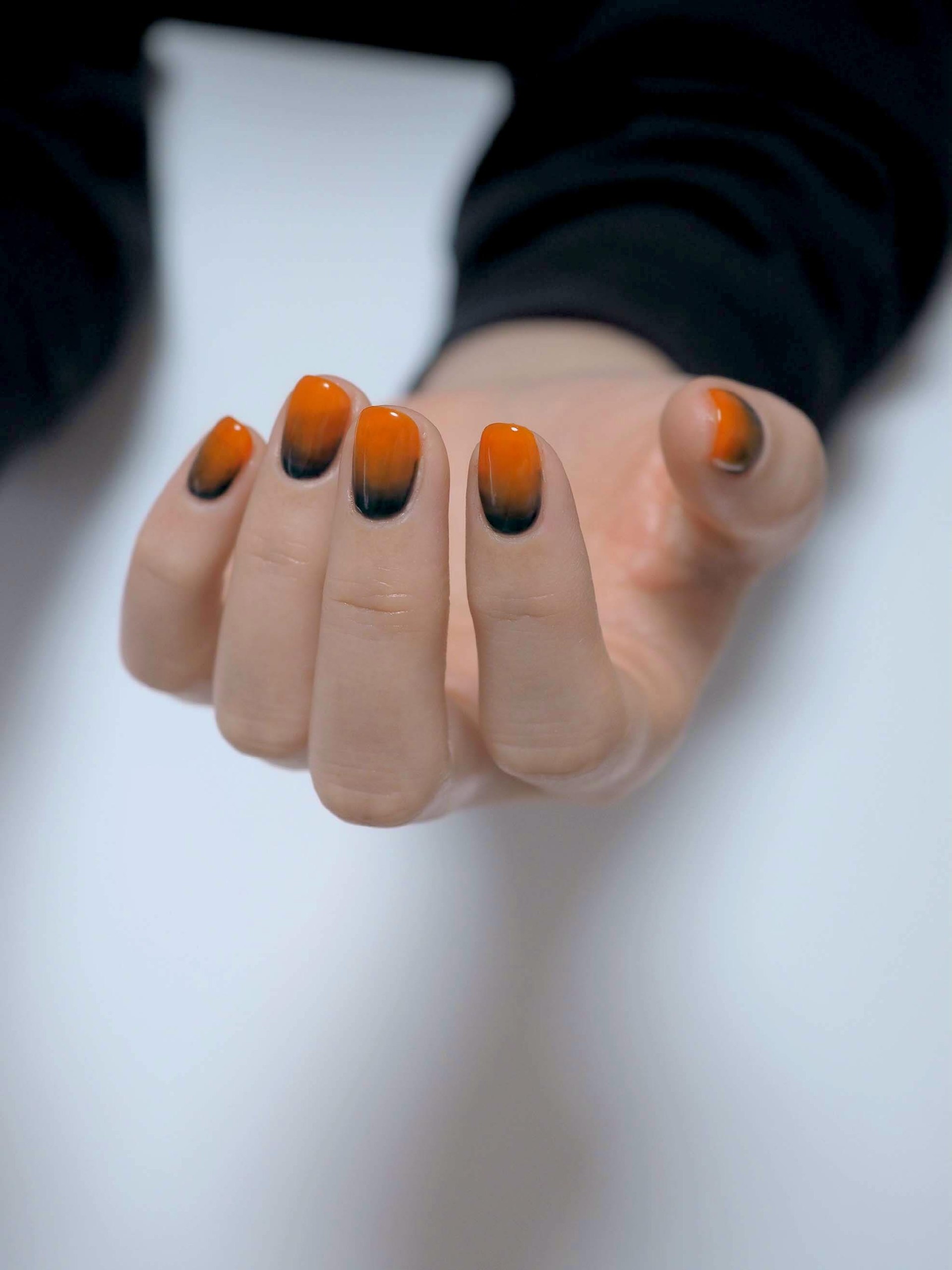 Fiery Orange To Deep Black Ombre Nails