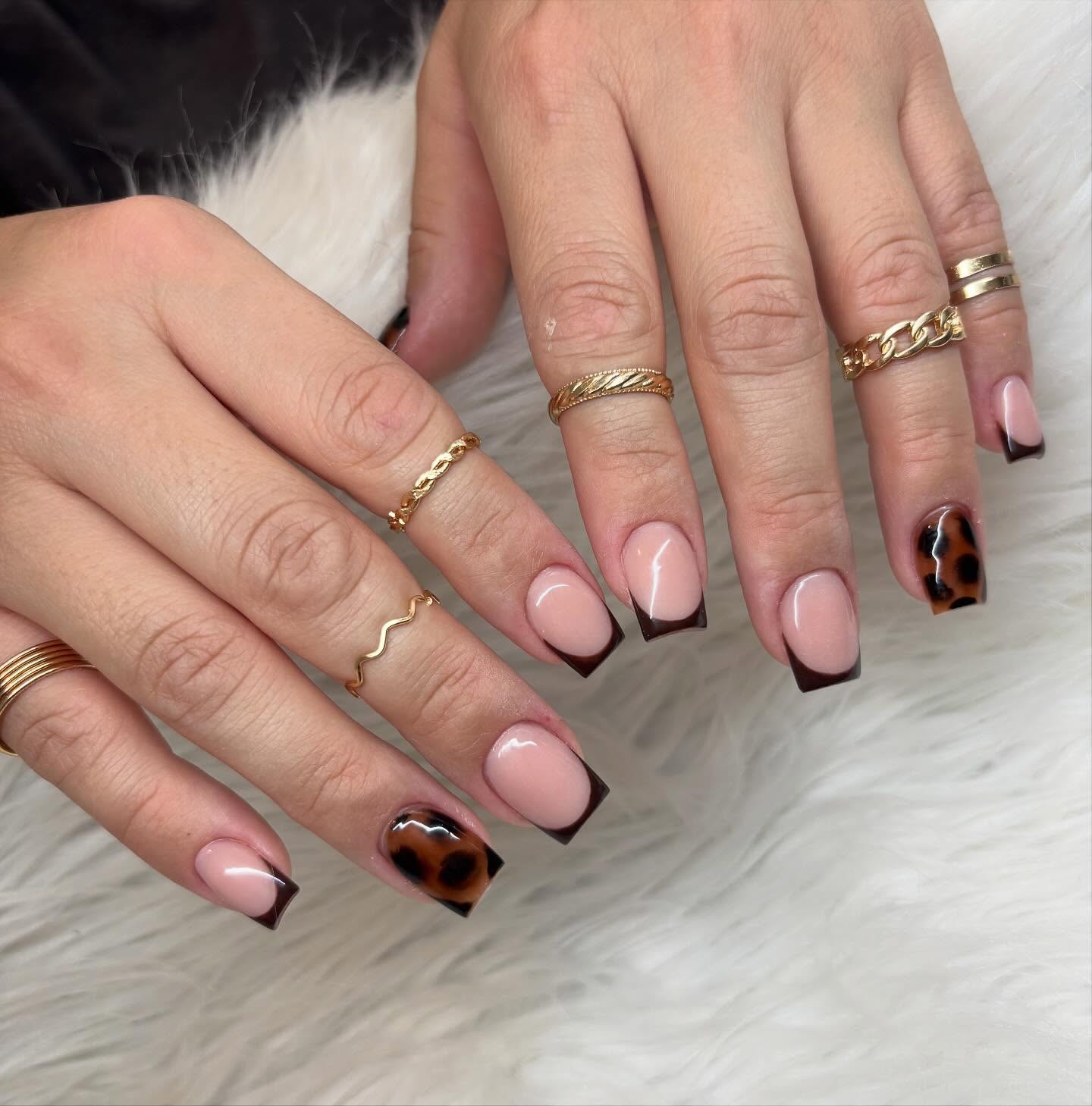 French Tip Leopard Print Square Nails