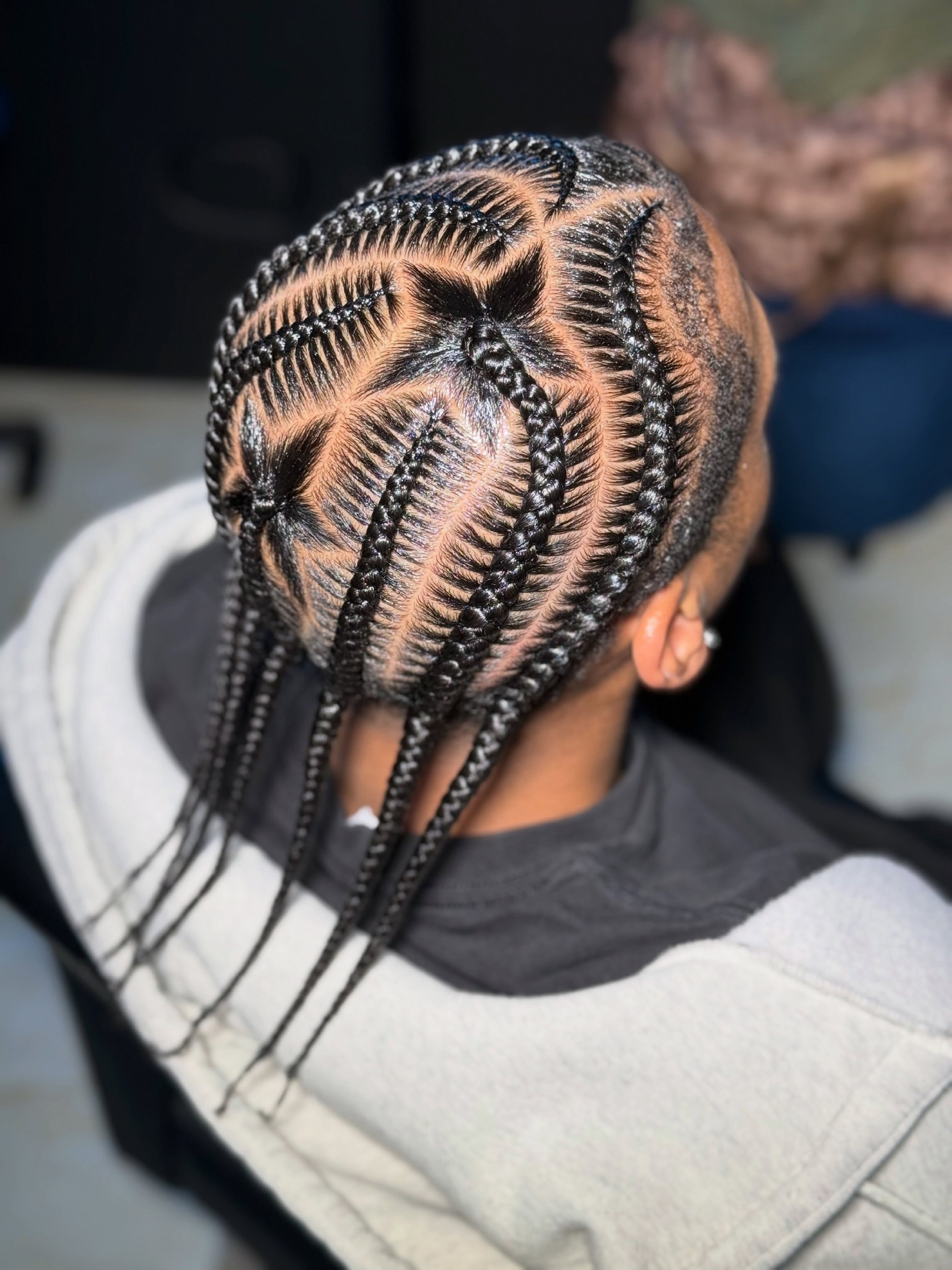 Geometric Cornrows With Dangling Braids