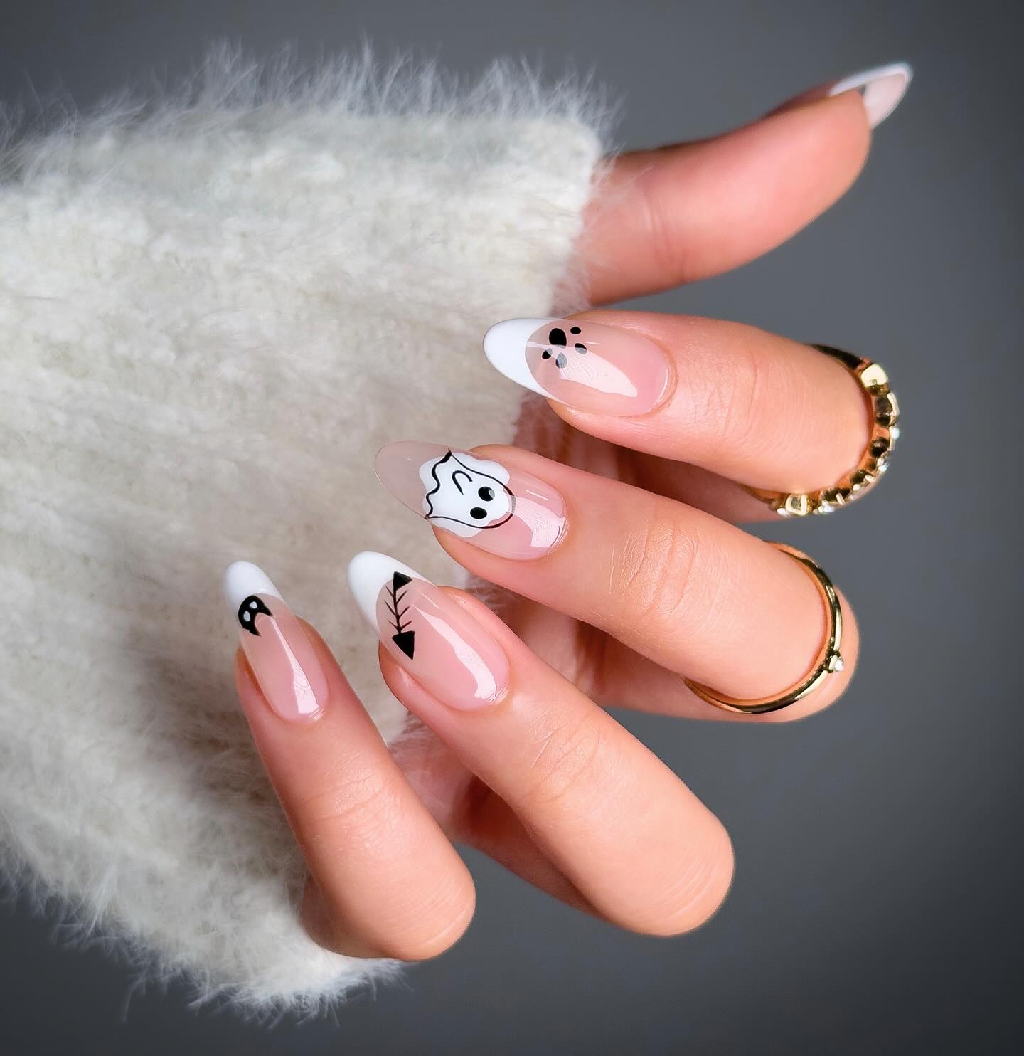 Ghost French Tip Almond Nails