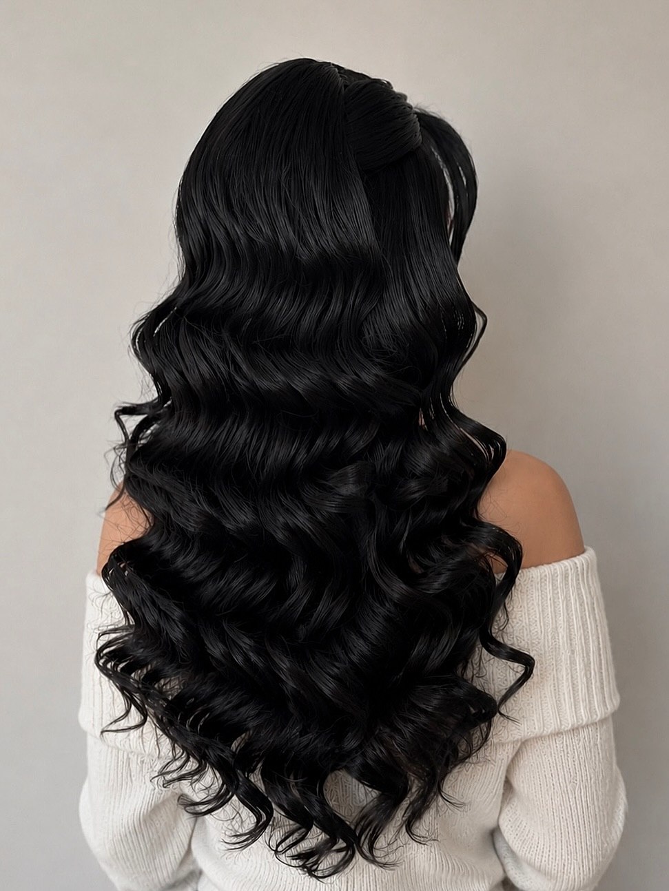 Glamorous Hollywood Waves Half-Up Ponytail